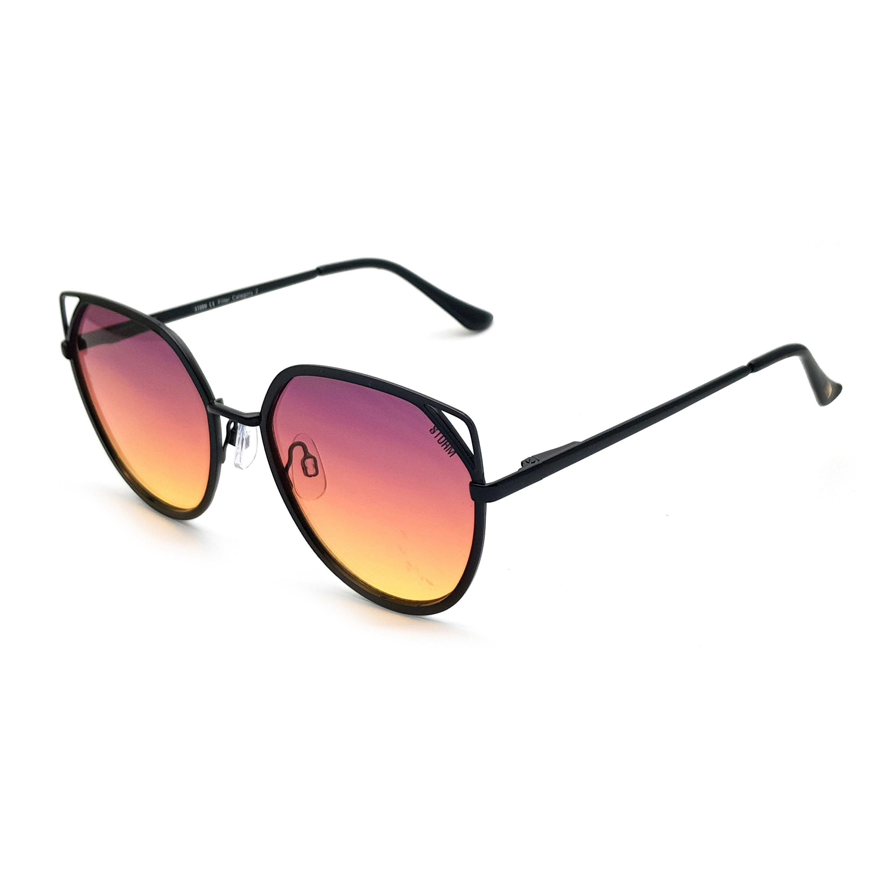 Black - Storm - Cutout Cat Eye Sunglasses - 3