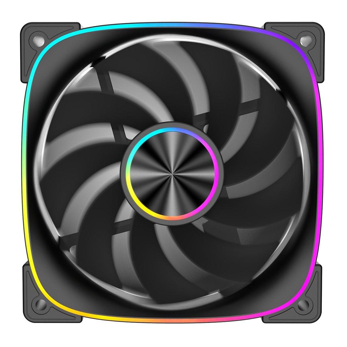 Black - CiT - Solar 120mm ARGB Black 4pin PWM PC Cooling Reverse Fan - 2