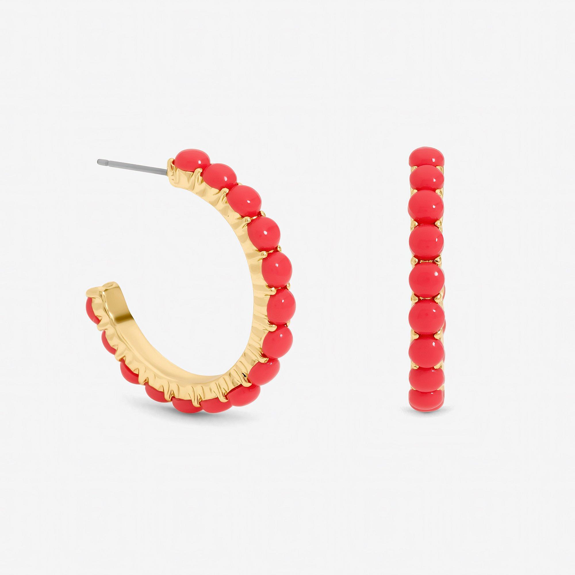 Mood Gold Plated and Coral Bead Hoop Earrings