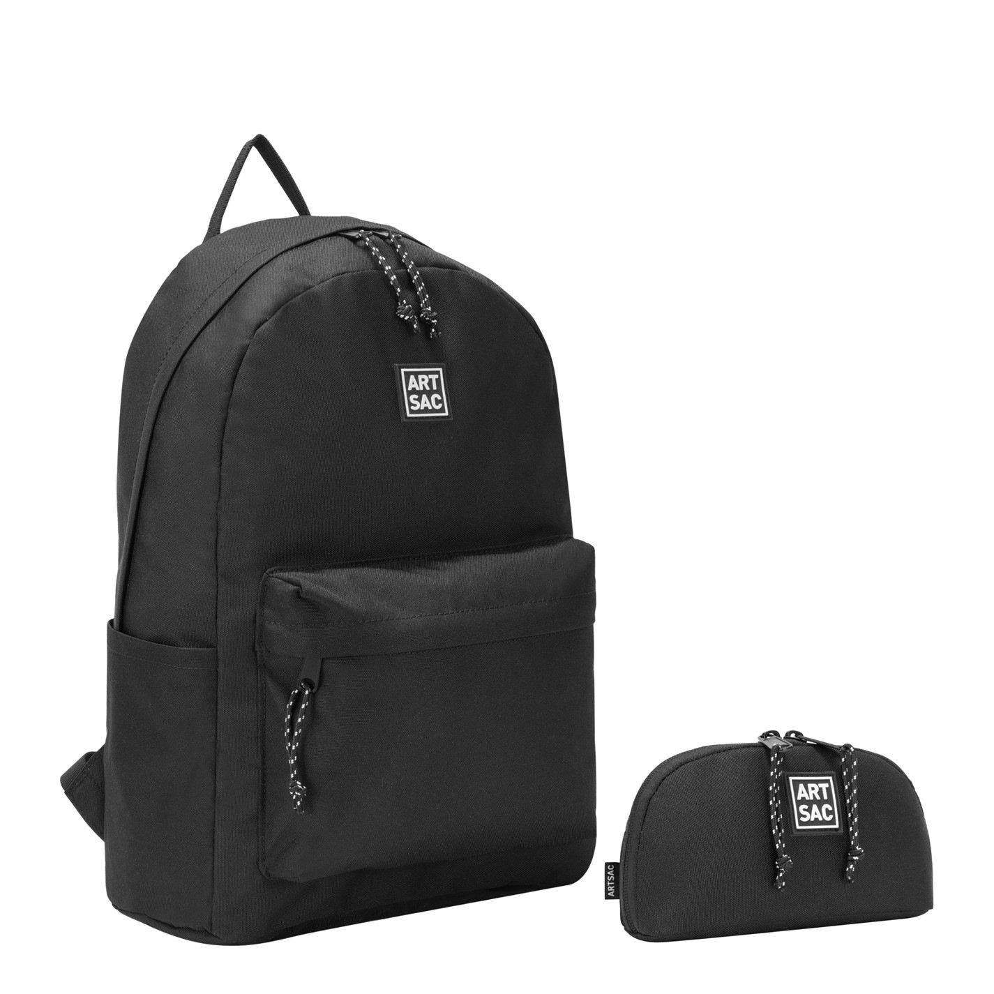 Black - Artsac - Artsac Front Pocket Backpack and Pencil Case Set - 3