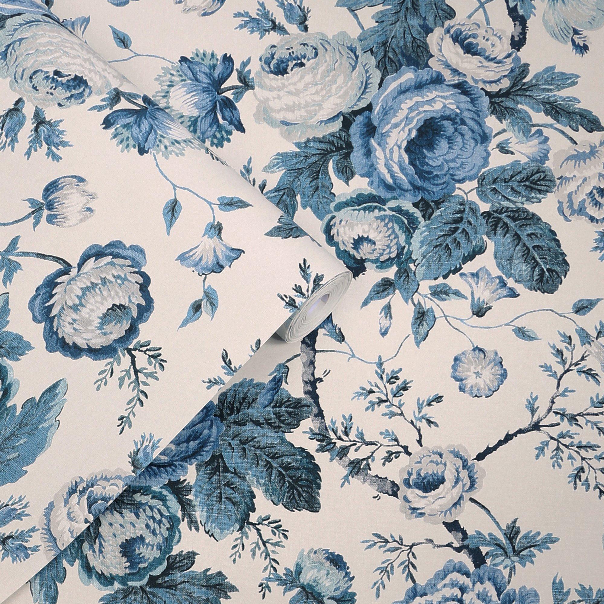 Blue - Laura Ashley - Uffington Roses Dark Seapsray Wallpap - 3