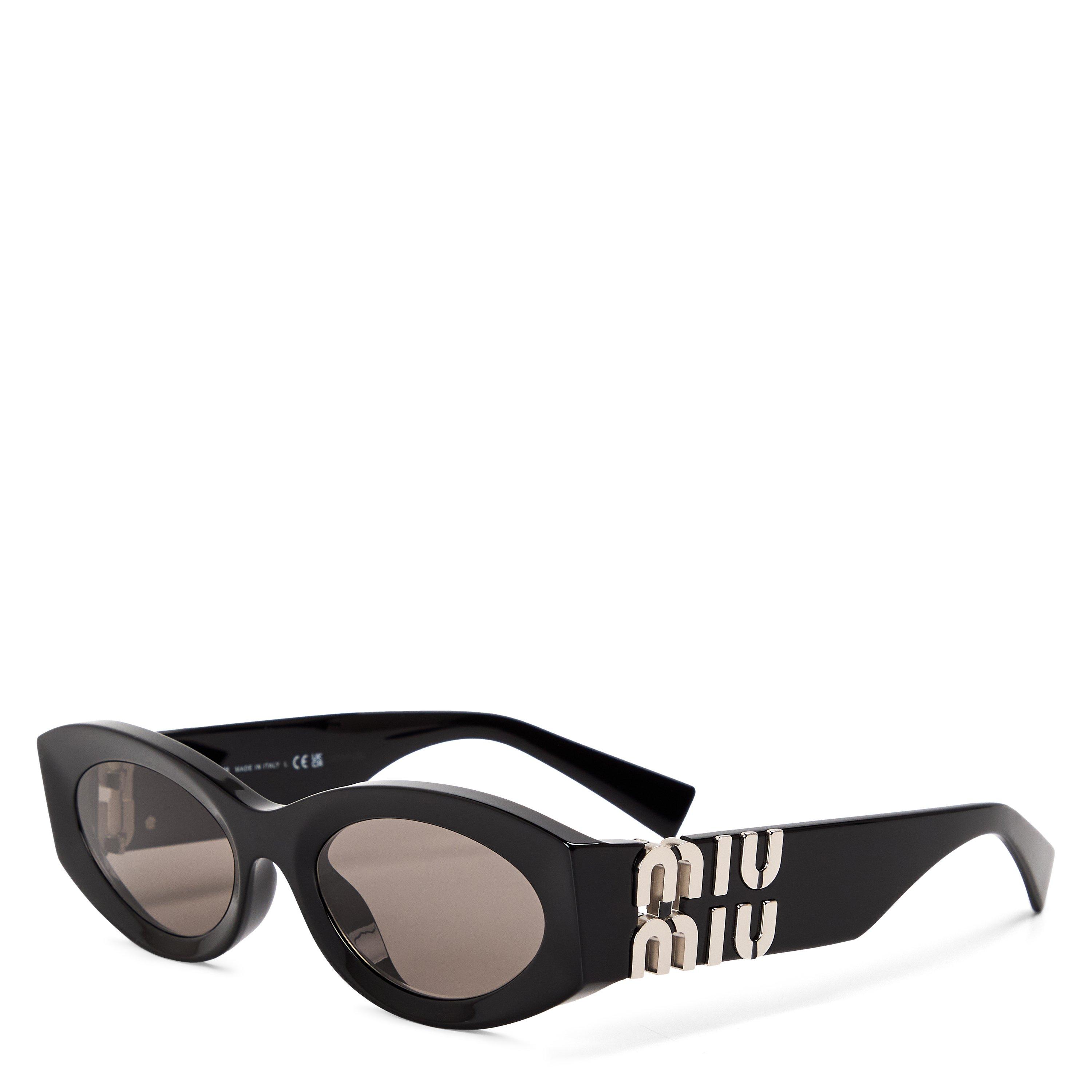 Black/Grey - Miu Miu - Women's 0MU 11WS Oval Sunglasses - 1
