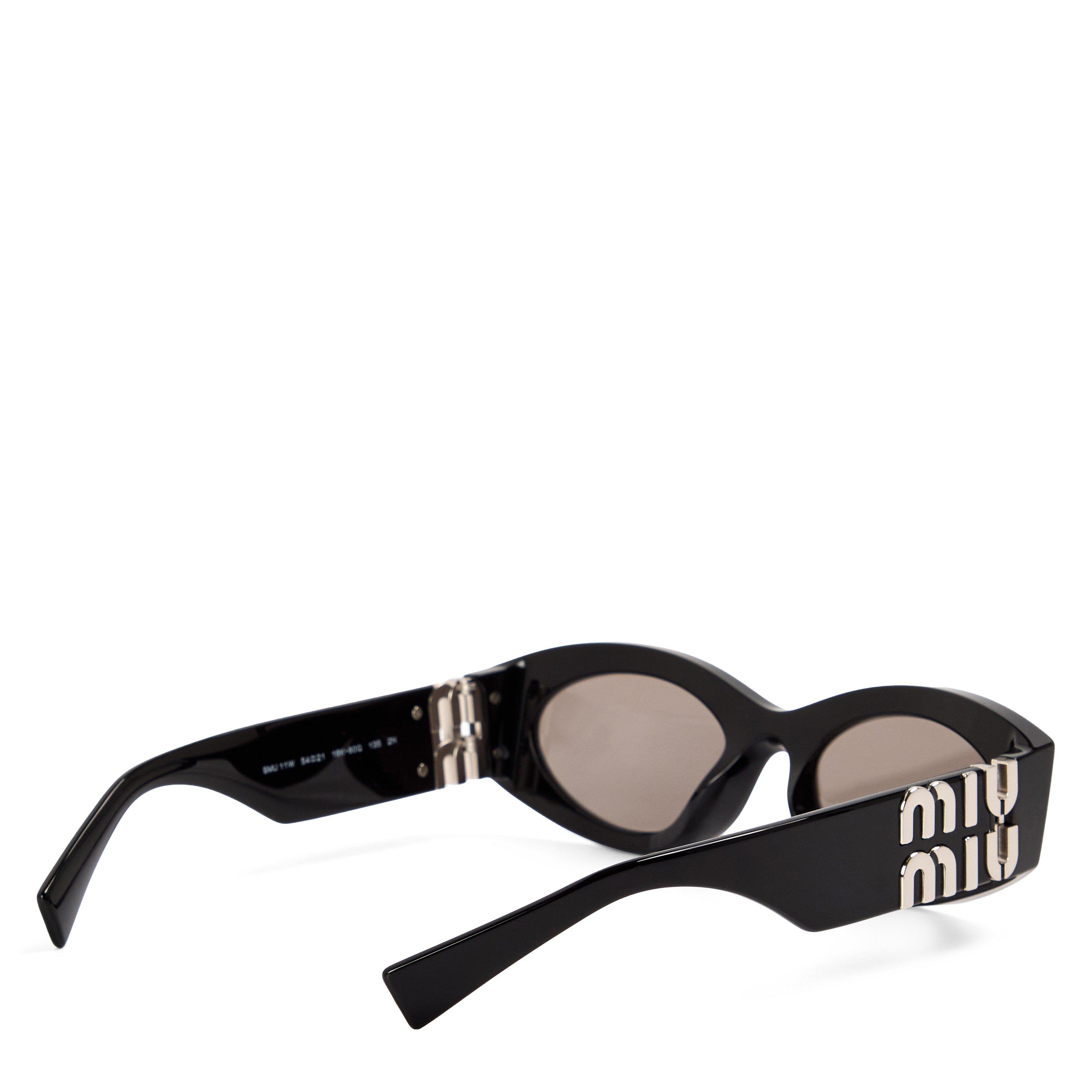 Black/Grey - Miu Miu - Women's 0MU 11WS Oval Sunglasses - 2