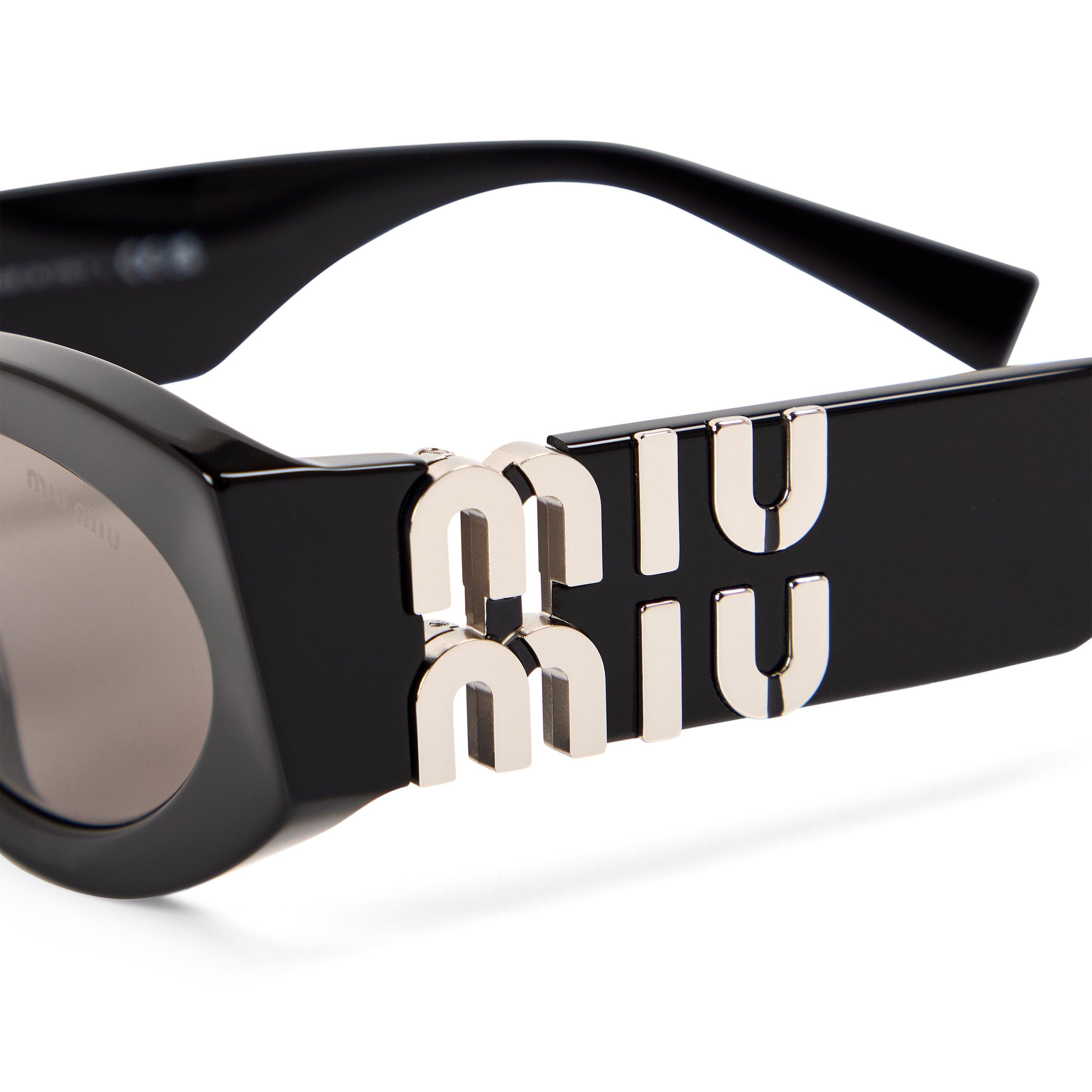 Black/Grey - Miu Miu - Women's 0MU 11WS Oval Sunglasses - 3