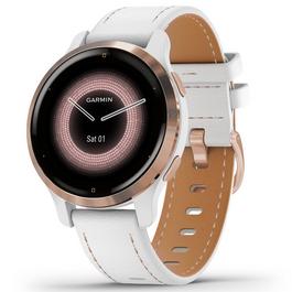 Garmin Venu 2s, Rose Gold Stainless Steel Bezel With White Case And Leather Band