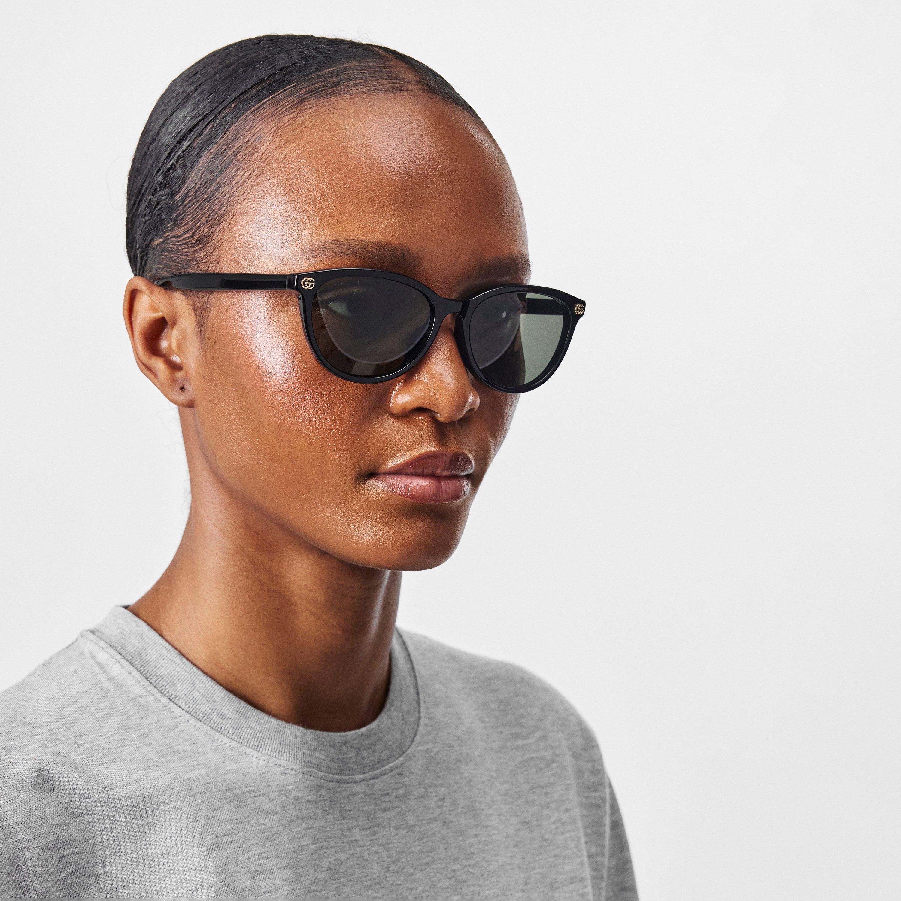 Black/Grey - Gucci - Oval Sunglasses - 3