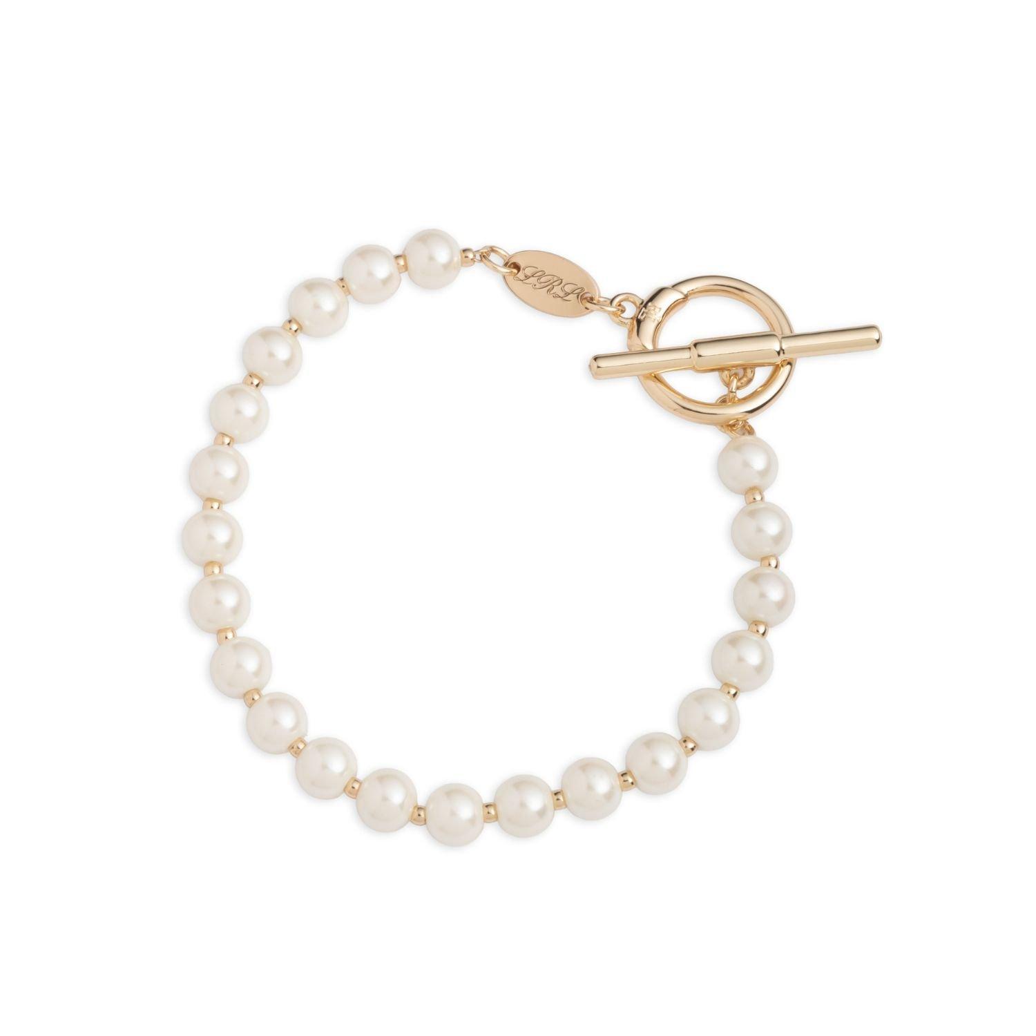 GLD - Lauren Ralph Lauren - Lauren Ralph Lauren Faux Pearl Logo Toggle Bracelet - 1
