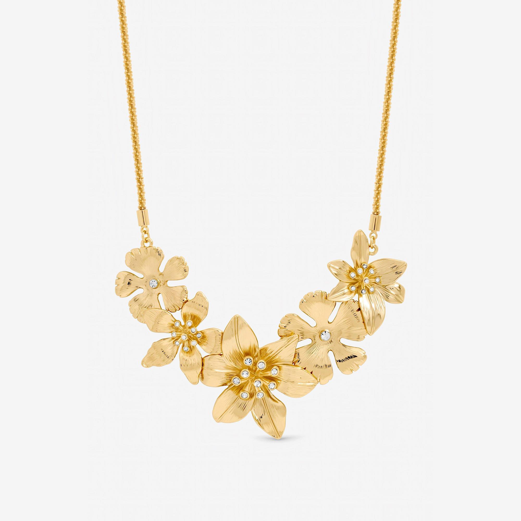 Mood Women's Polished Statement Floral Necklace Gold
