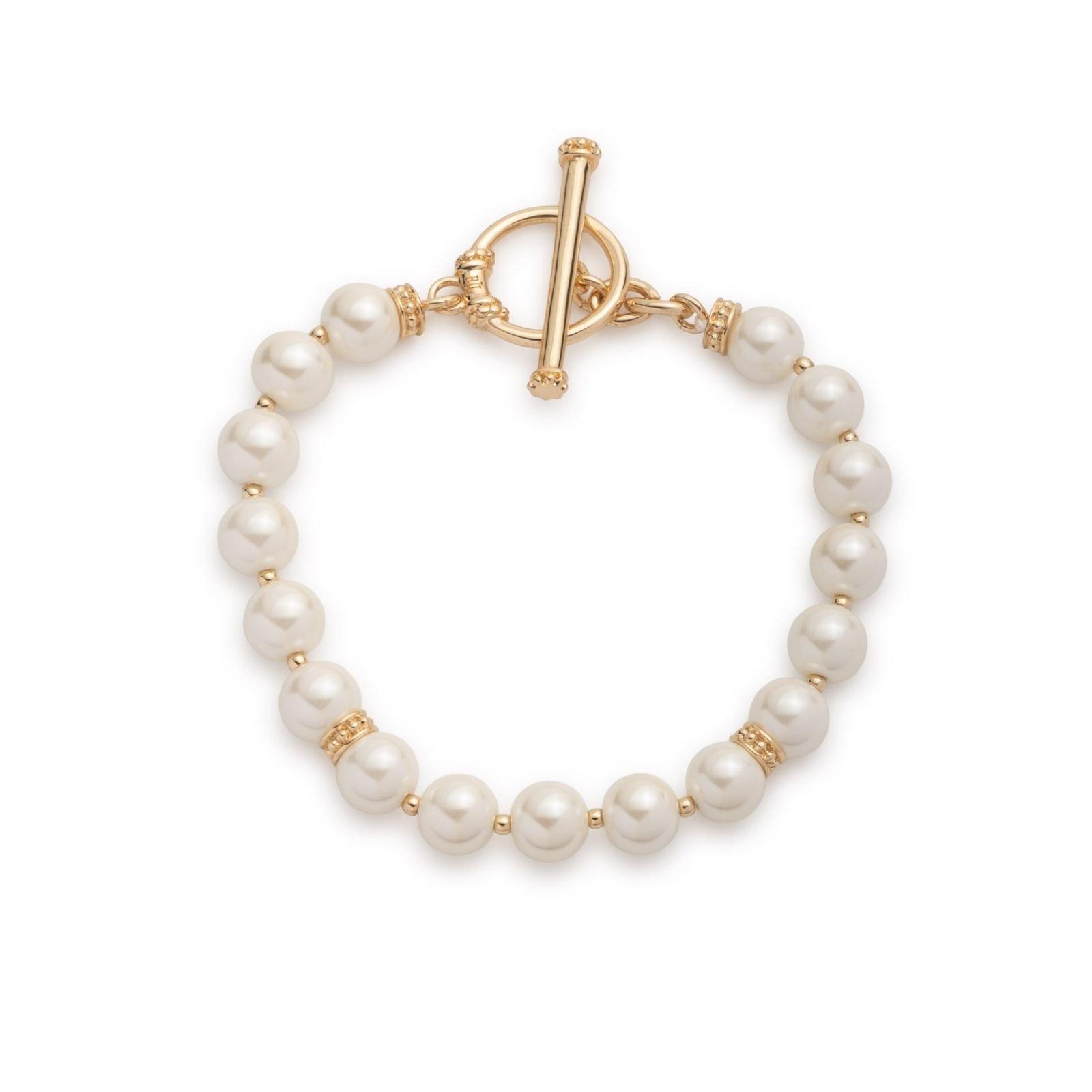 Gld/White - Lauren by Ralph Lauren - Lauren Ralph Lauren Gold & Pearl Beaded Toggle Bracelet - 1