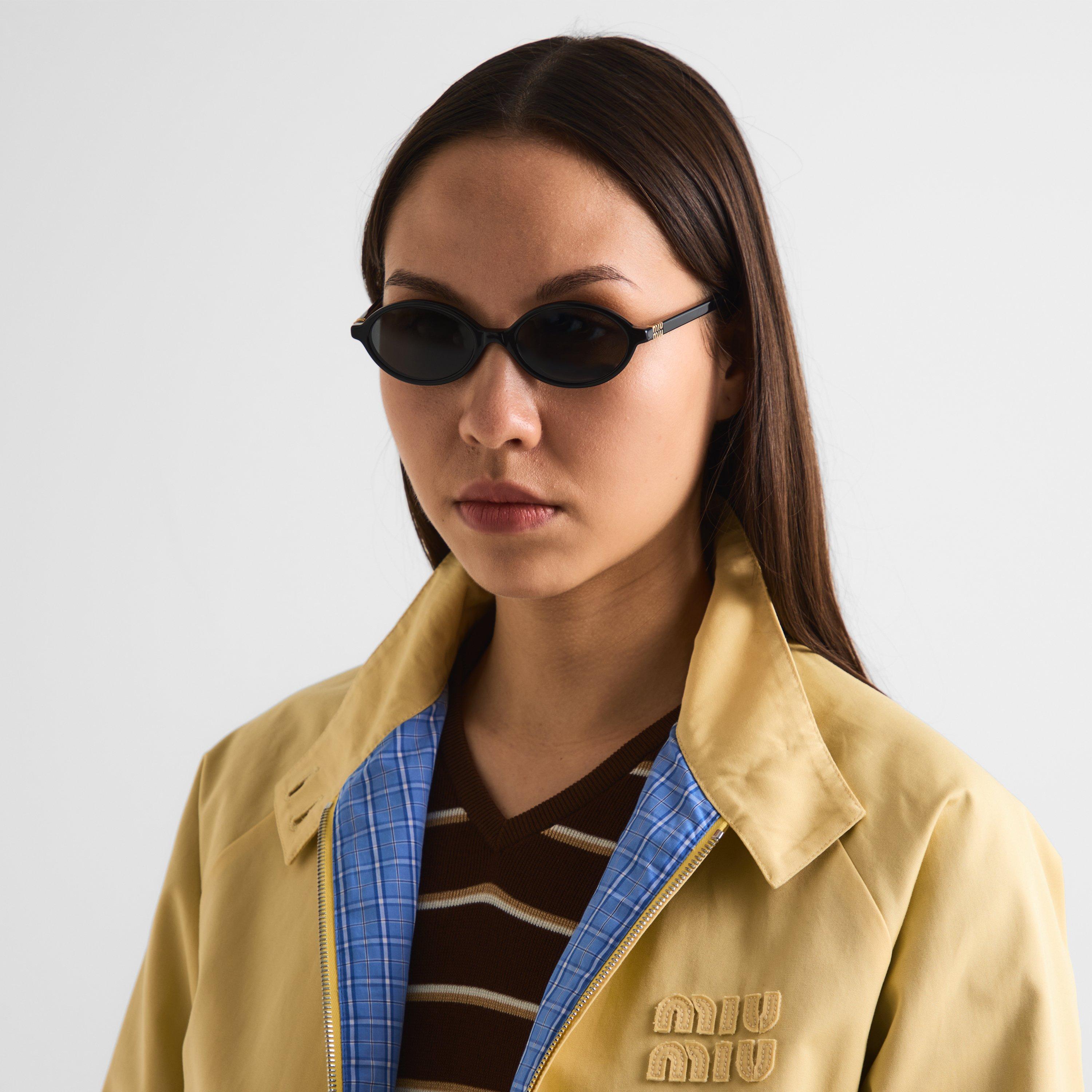 Black - Miu Miu - Women's Oval Sunglasses - 3