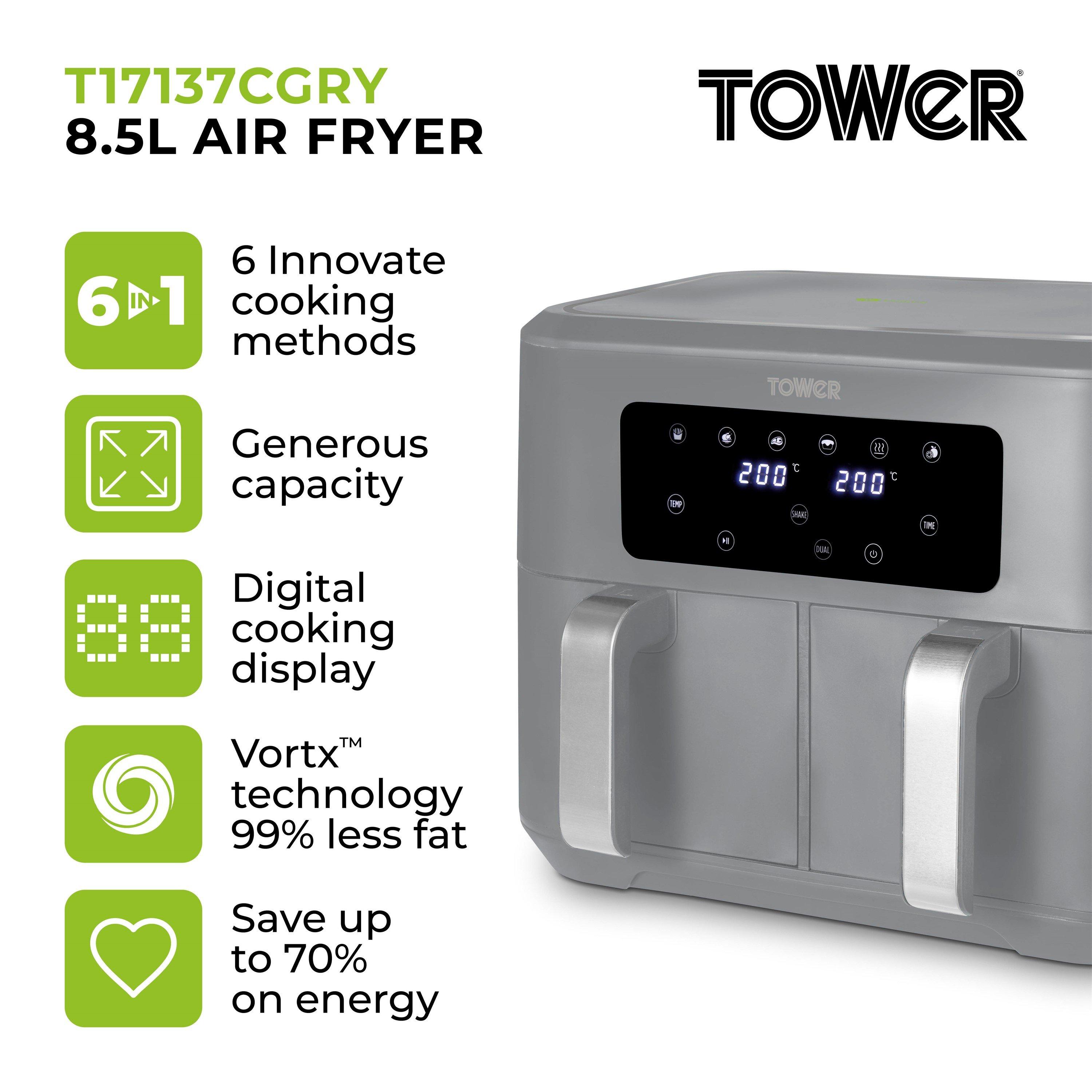 Grey - Tower - Vortx 8.5L Dual Basket Air Fryer Digital Grey with - 2