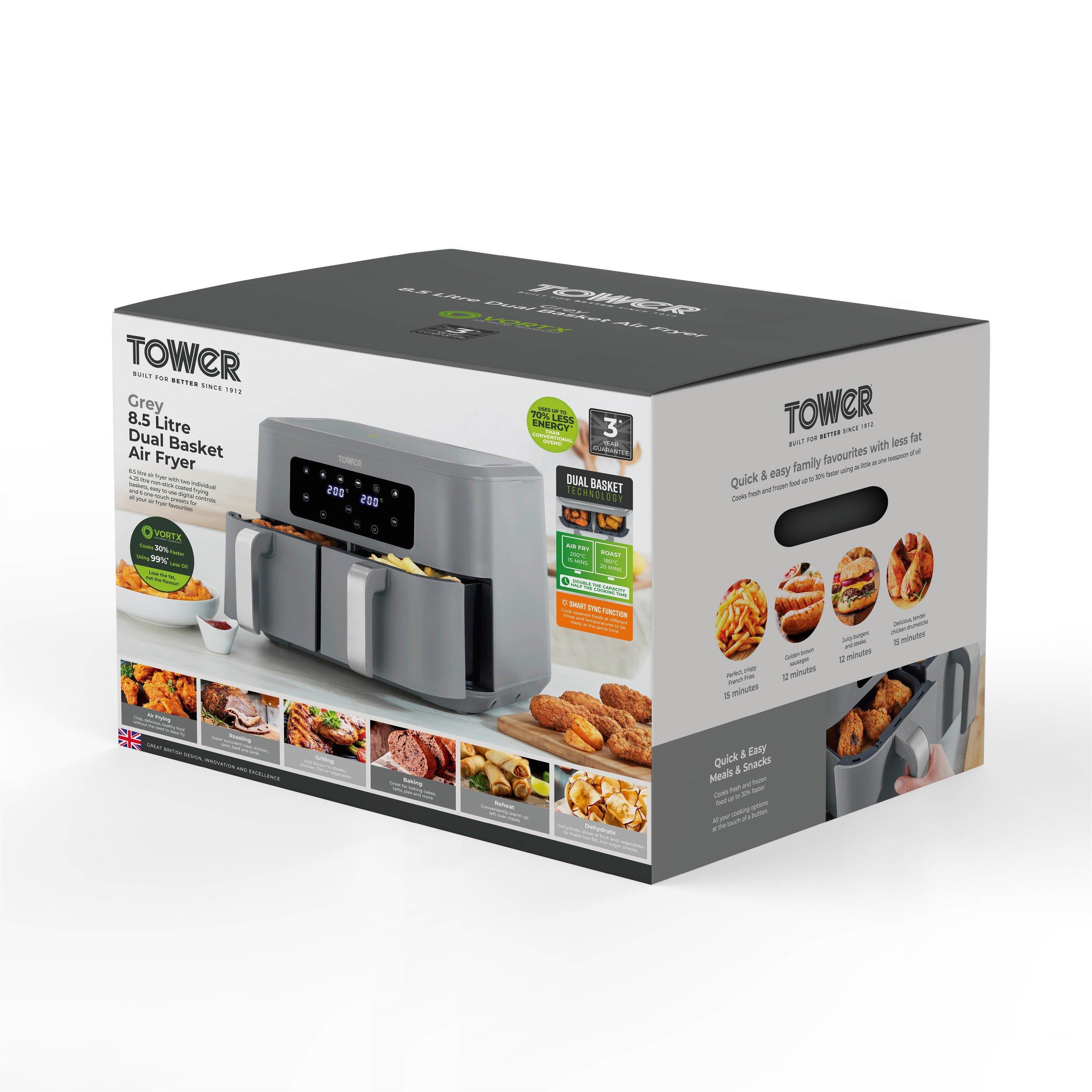 Grey - Tower - Vortx 8.5L Dual Basket Air Fryer Digital Grey with - 9