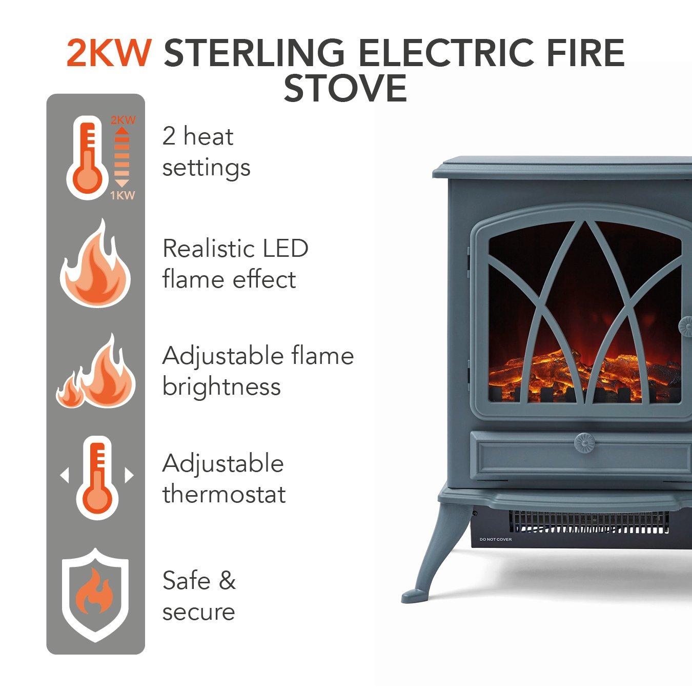 Grey - Warmlite - 2KW Stirling Electric Fire Stove Grey - 2