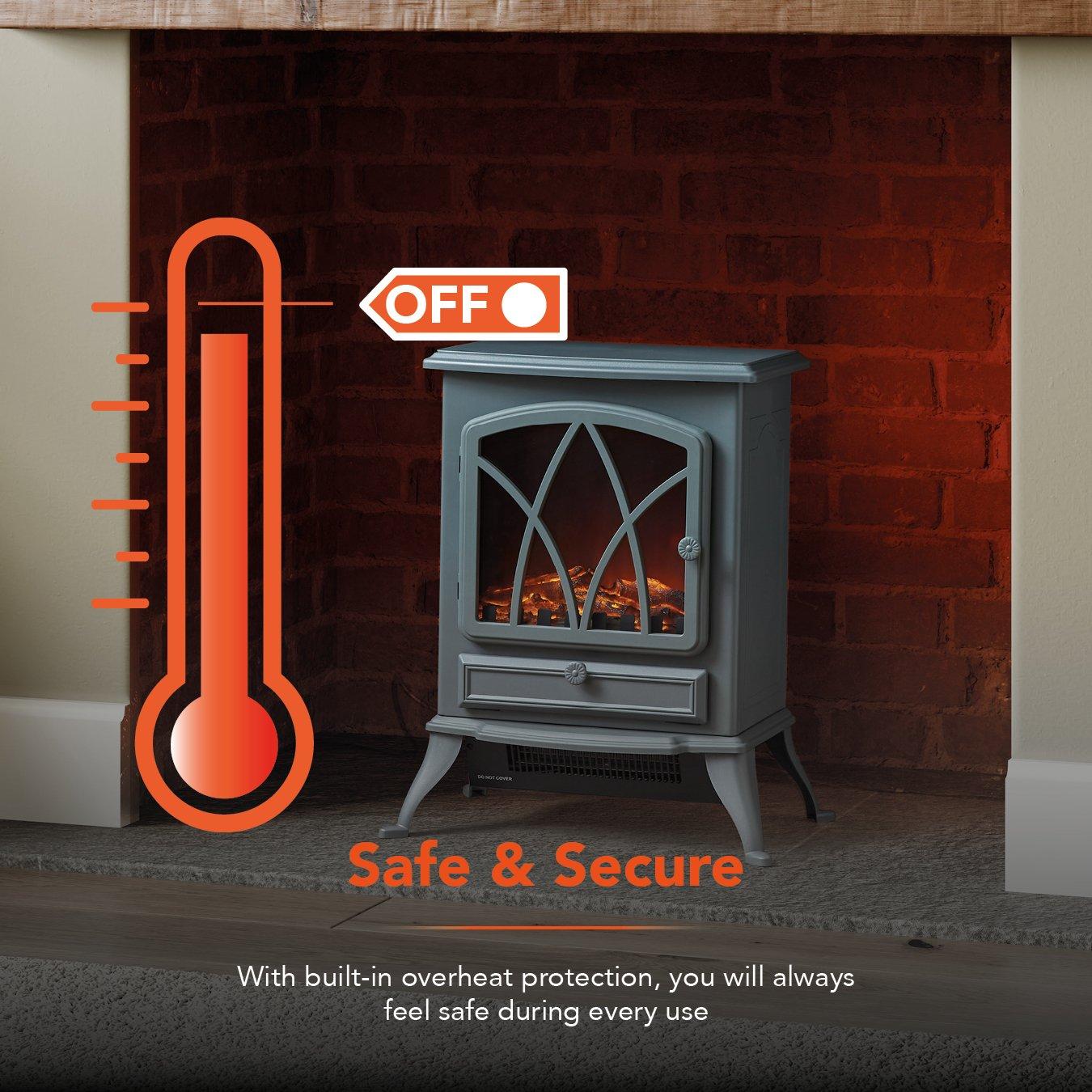 Grey - Warmlite - 2KW Stirling Electric Fire Stove Grey - 7