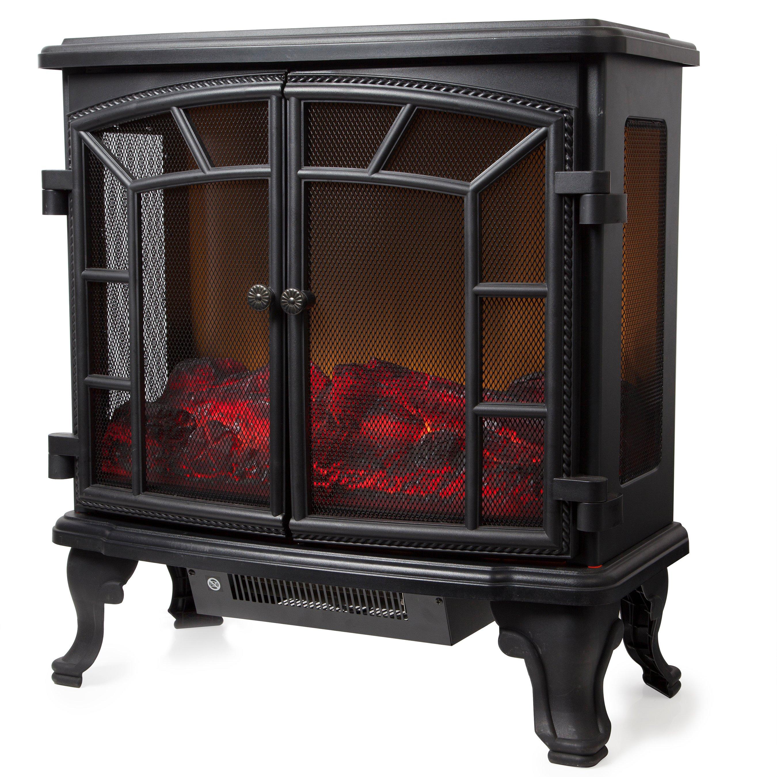 Black - Warmlite - 2KW Rochester Electric Double Door Fireplace Heate - 1