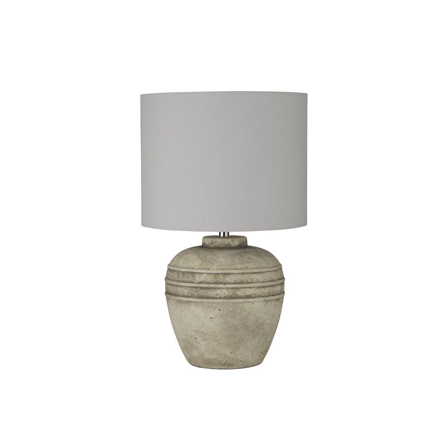 Grey - Lighting Collection - Stone Effect Ceramic Table Lamp wth Grey Shade - 2
