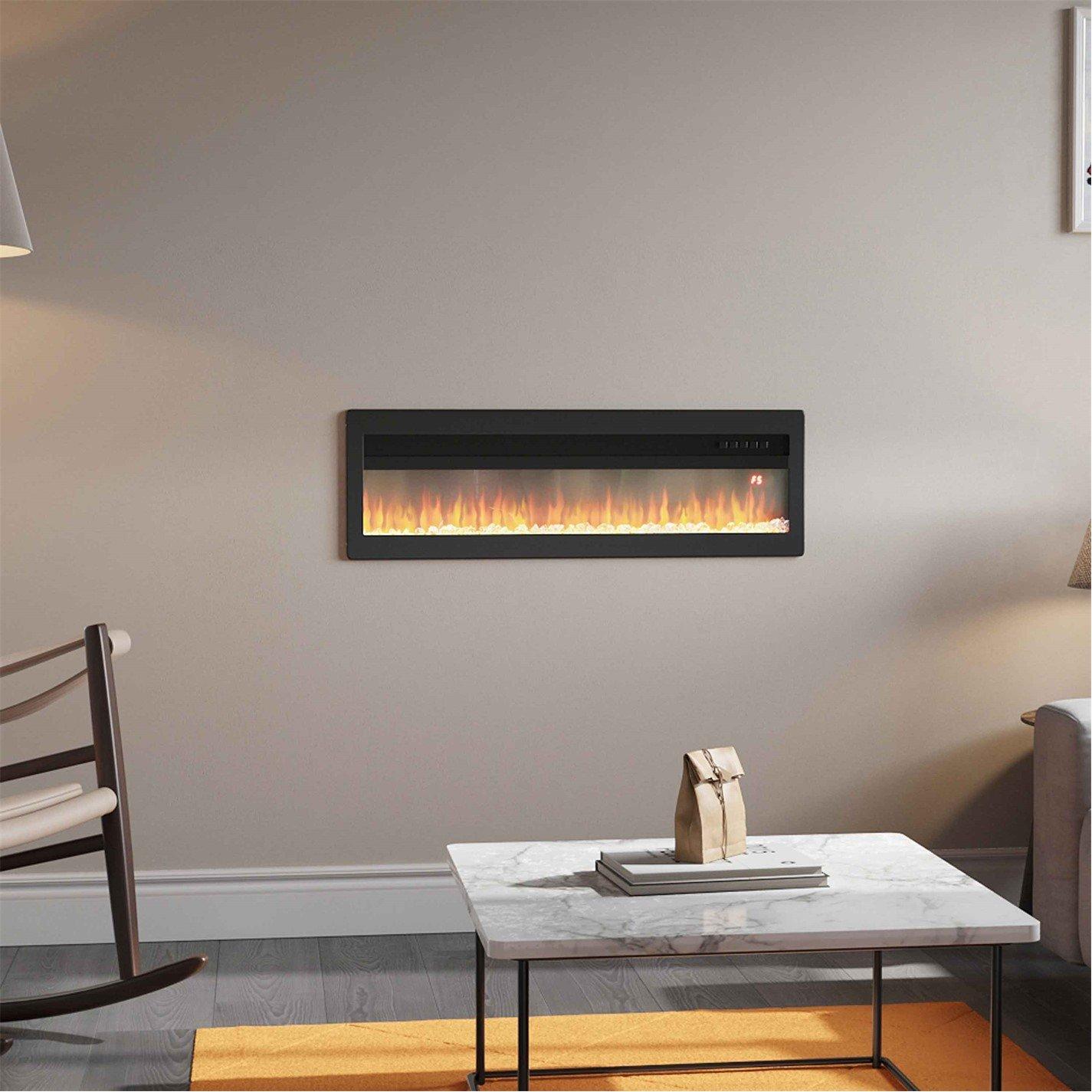 Black - Kabinet UK - 50/60 Inch Recessed Electric Fireplace 1800W - 1