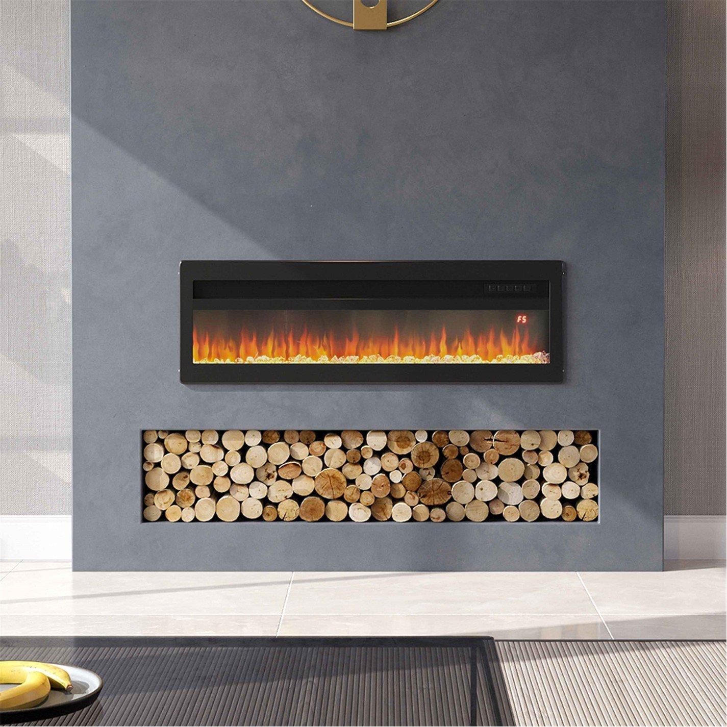 Black - Kabinet UK - 50/60 Inch Recessed Electric Fireplace 1800W - 3