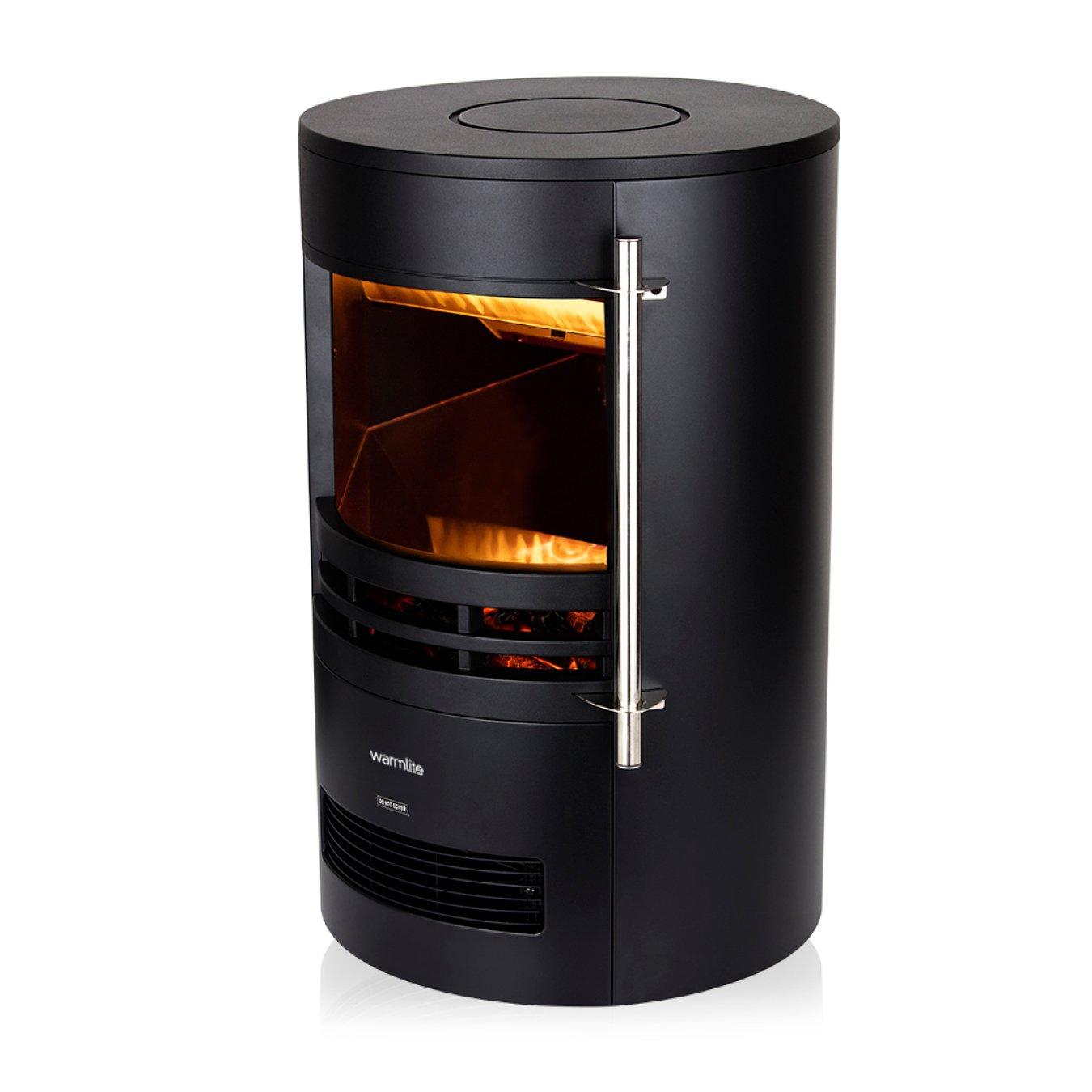 Black - Warmlite - 2KW Elmswell Round Contemporary Flame Effect Stove - 1