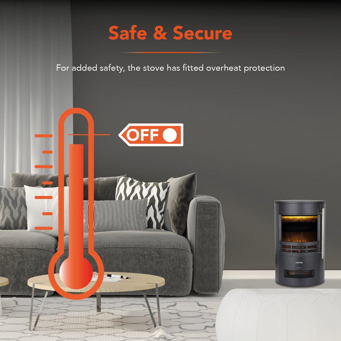 Black - Warmlite - 2KW Elmswell Round Contemporary Flame Effect Stove - 7