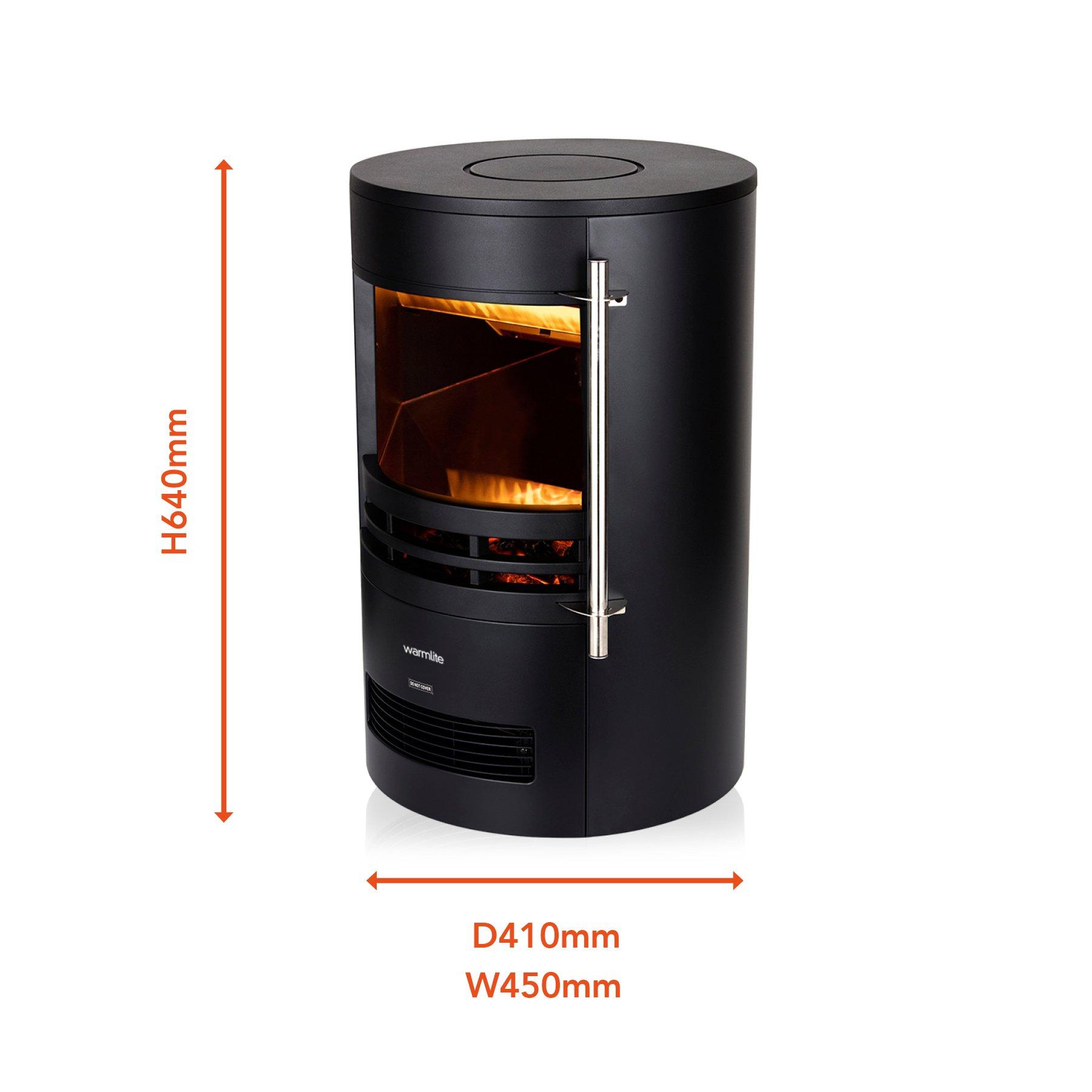 Black - Warmlite - 2KW Elmswell Round Contemporary Flame Effect Stove - 8