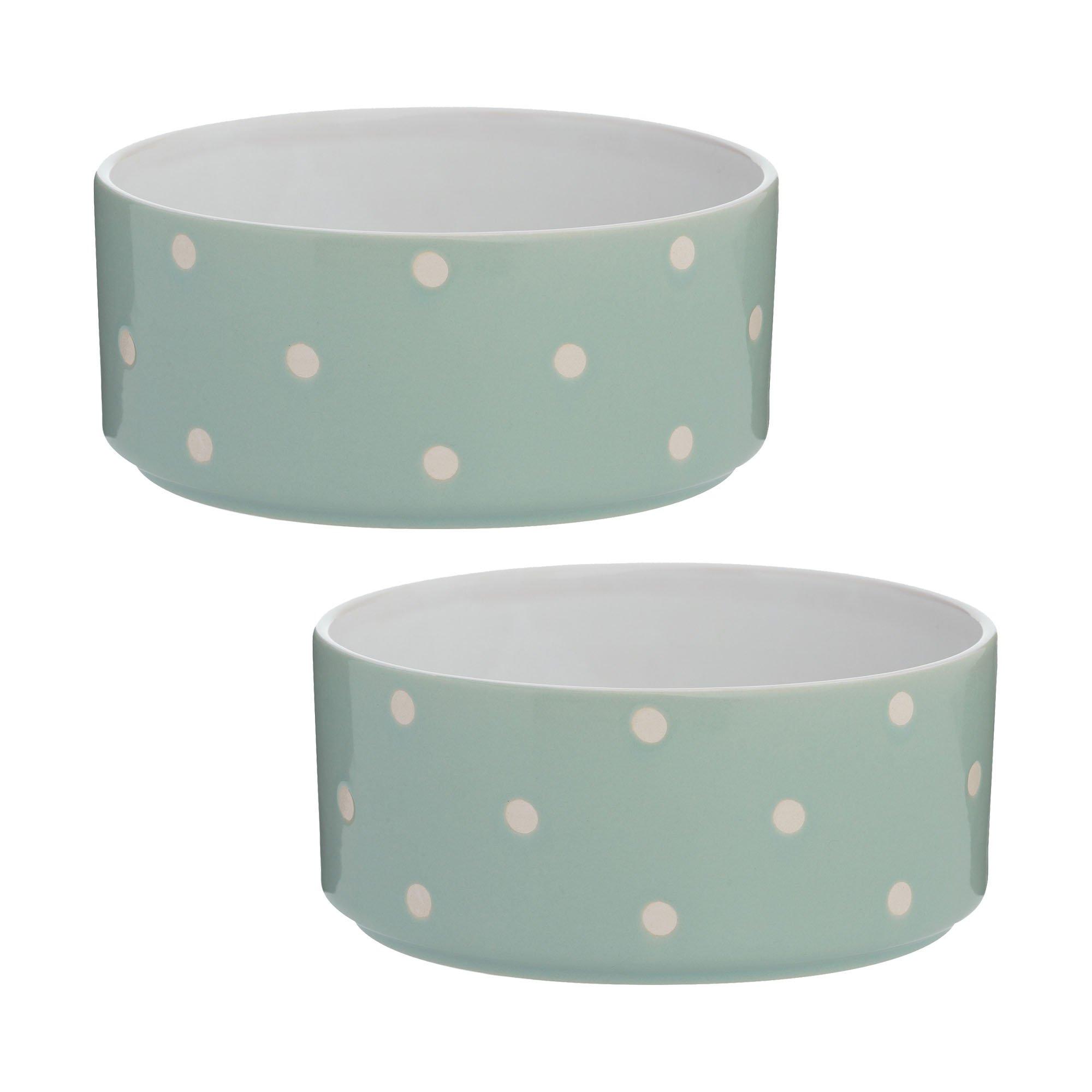 Sage - Mason Cash - Polka Dot Dog Bowls 18cm x2