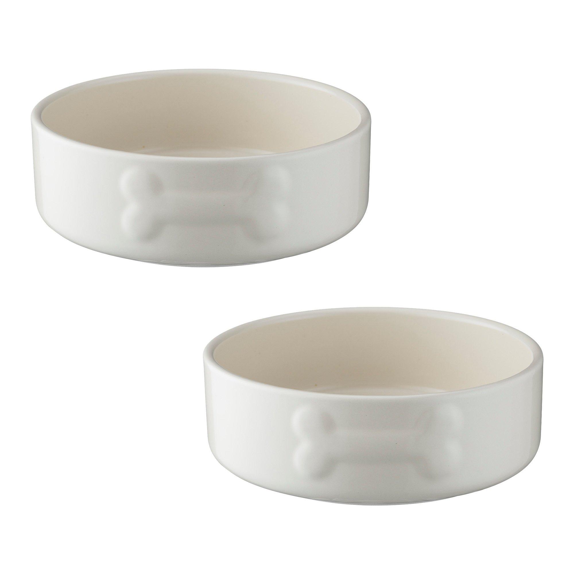 Cream - Mason Cash - 2x Colour Mix Dog Bowls and Mat - 3