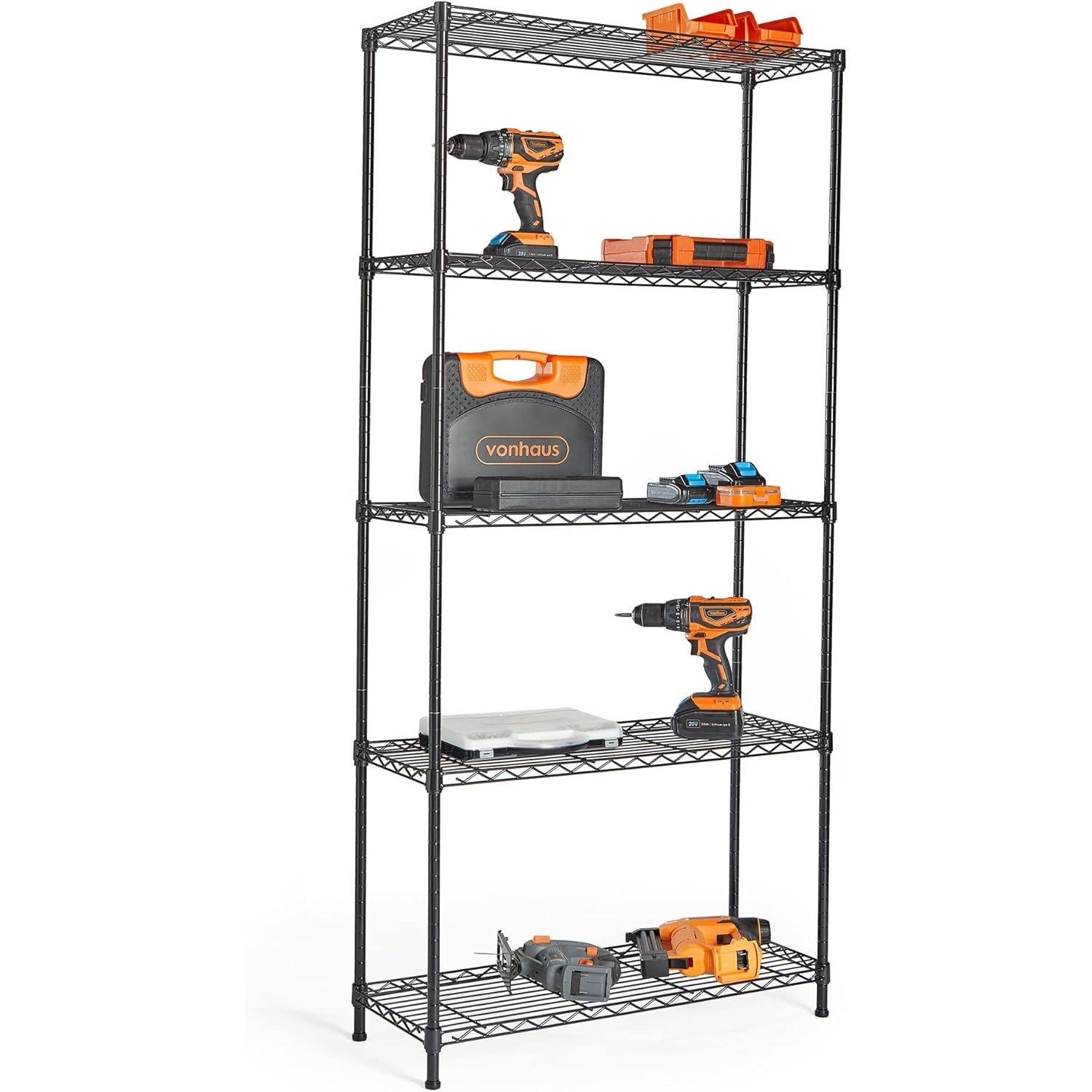 Black - VonHaus - 5 Tier Wire Shelving Unit for Storage - 1