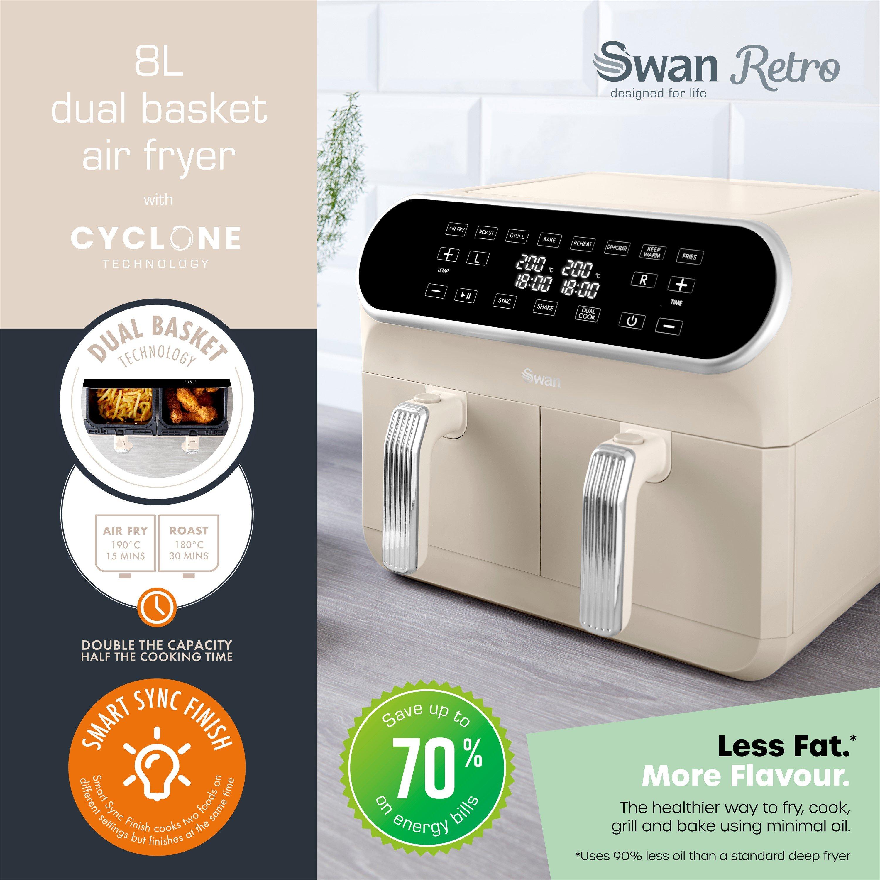 Cream - Swan - Retro 8L Dual Basket Air Fryer Cream - 2