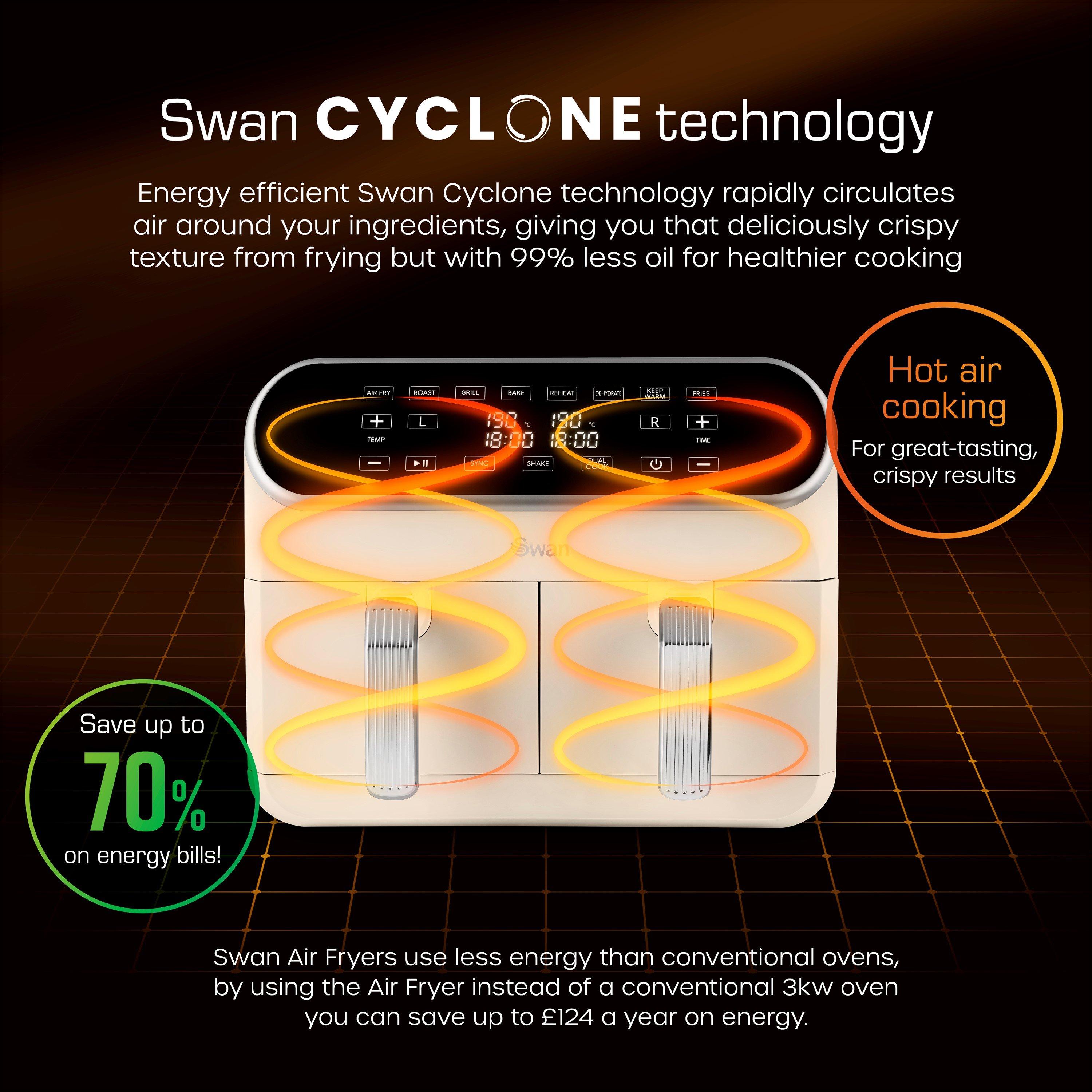 Cream - Swan - Retro 8L Dual Basket Air Fryer Cream - 3