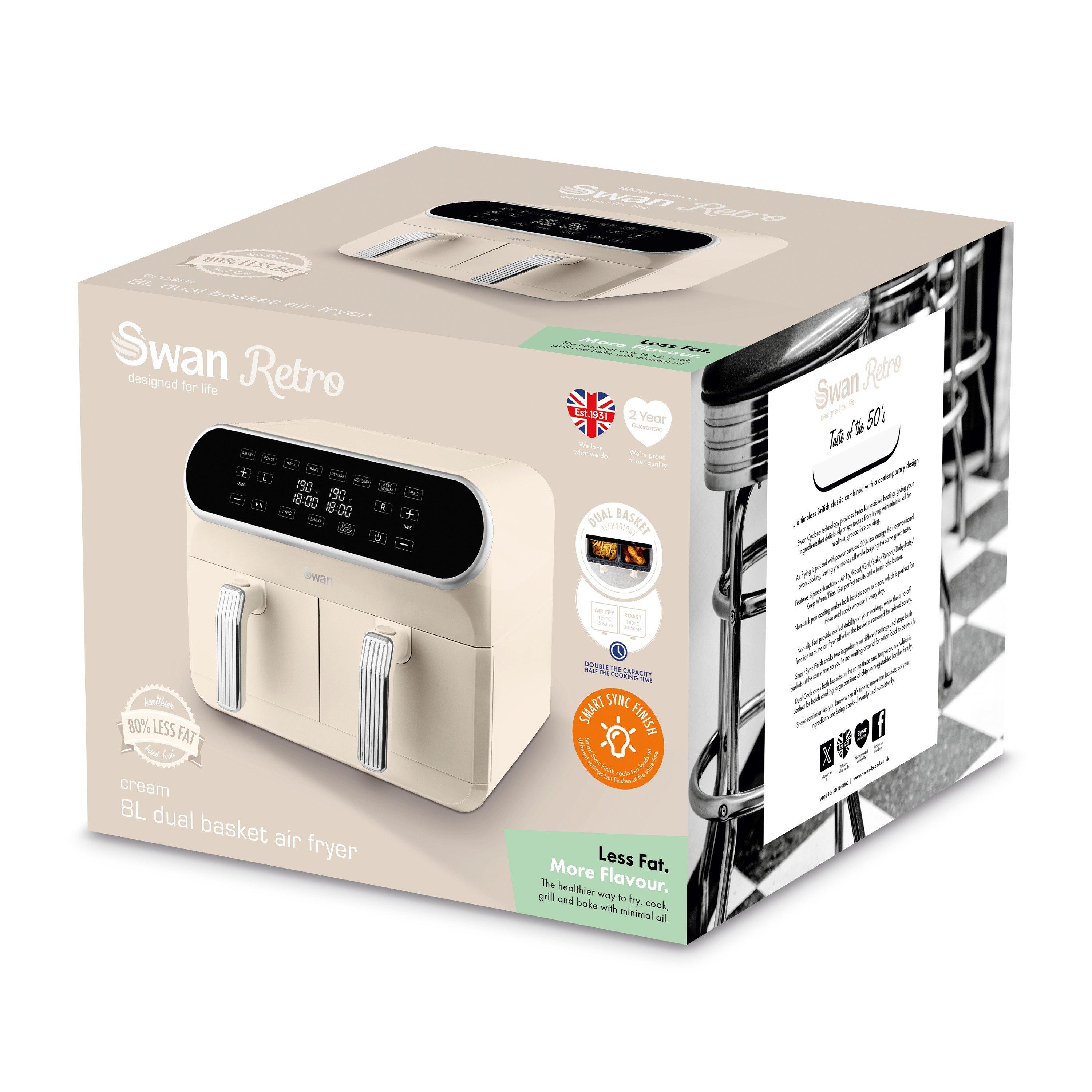 Cream - Swan - Retro 8L Dual Basket Air Fryer Cream - 8