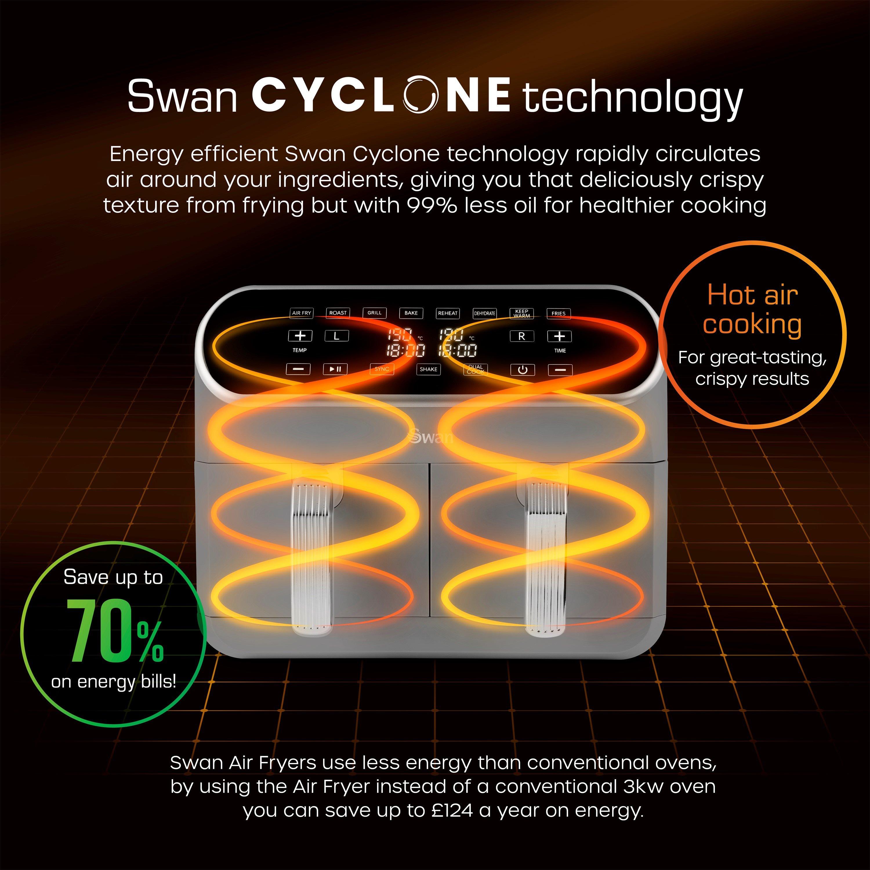 Grey - Swan - Retro 8L Dual Basket Air Fryer Grey - 3