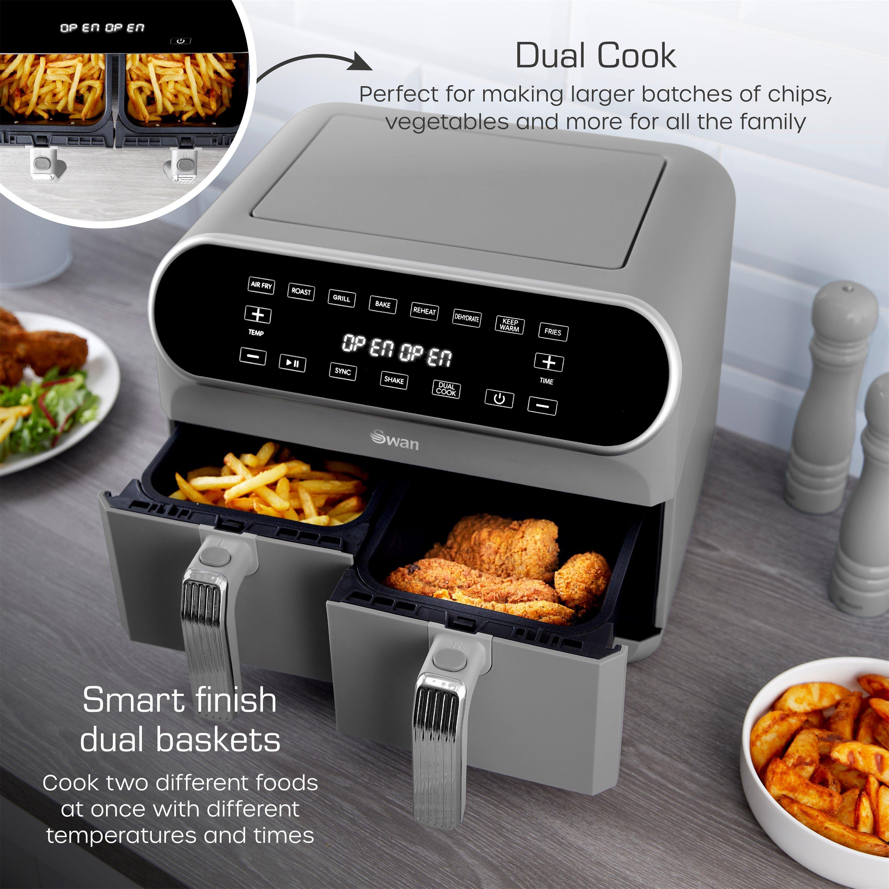 Grey - Swan - Retro 8L Dual Basket Air Fryer Grey - 4