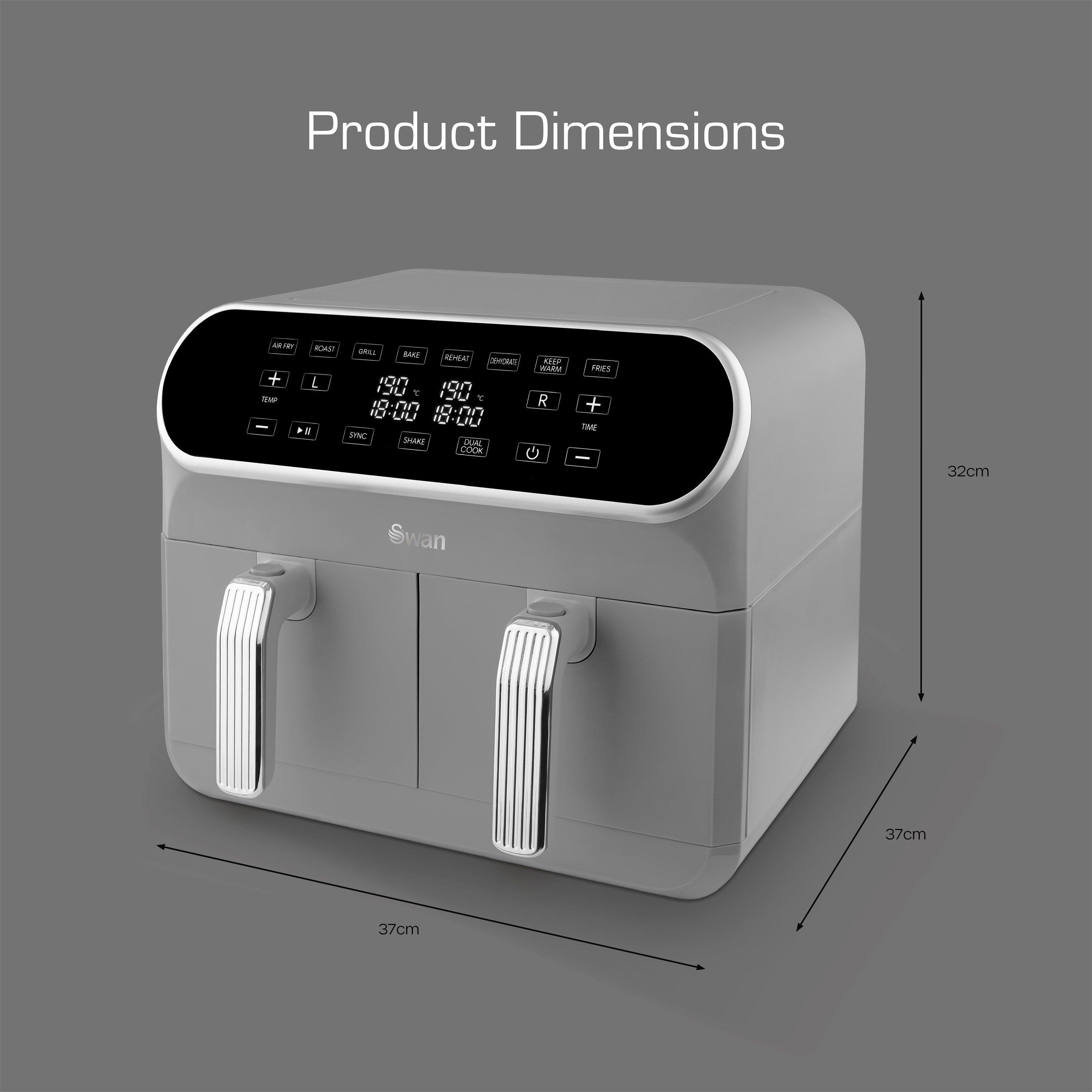 Grey - Swan - Retro 8L Dual Basket Air Fryer Grey - 6