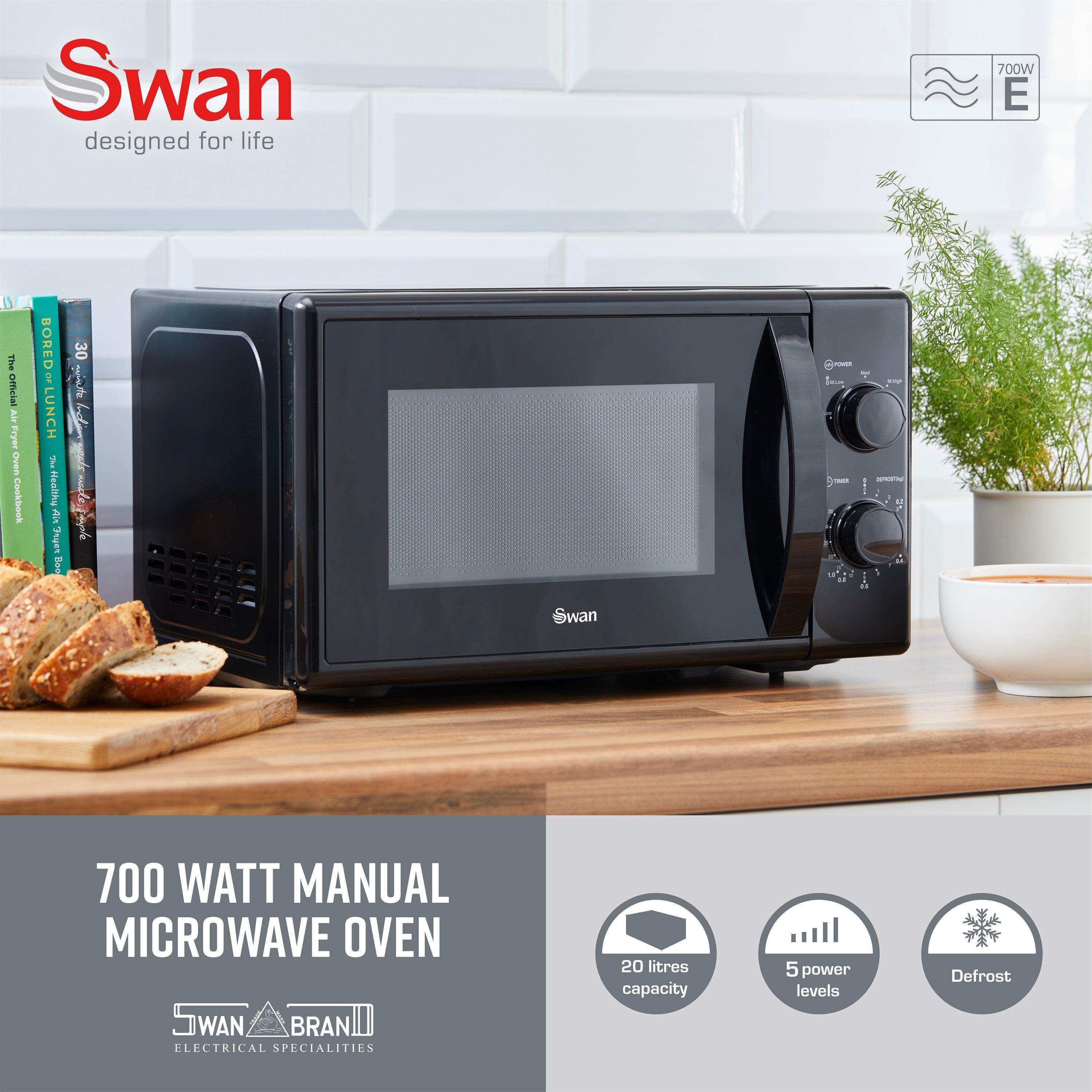 Black - Swan - 20L 700W Manual Microwave Black - 2