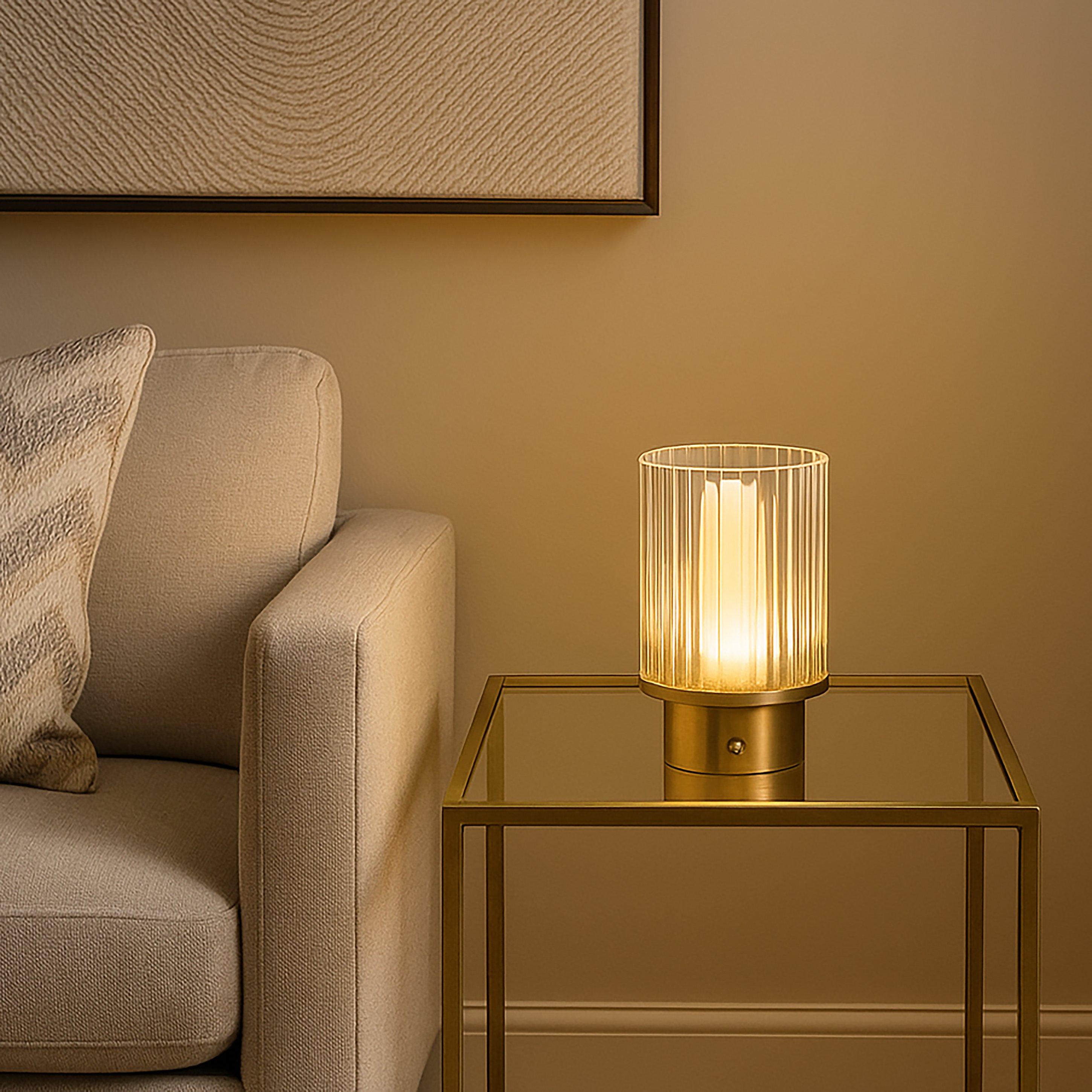 Brass And Clear - Lighting Collection - Gold & Clear Glass LED Rechargeable Lamp - 1