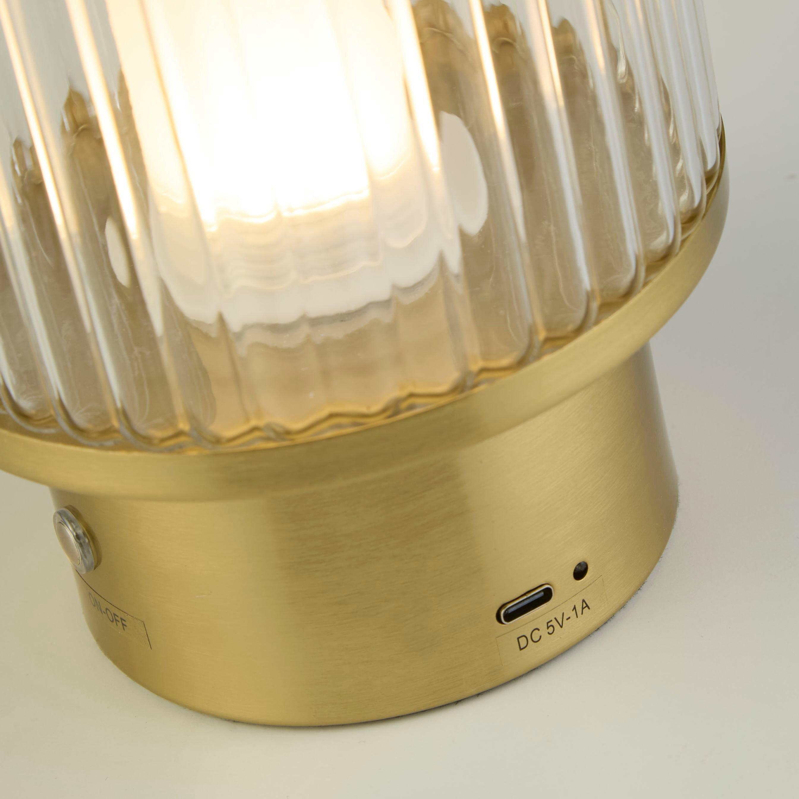 Brass And Clear - Lighting Collection - Gold & Clear Glass LED Rechargeable Lamp - 4
