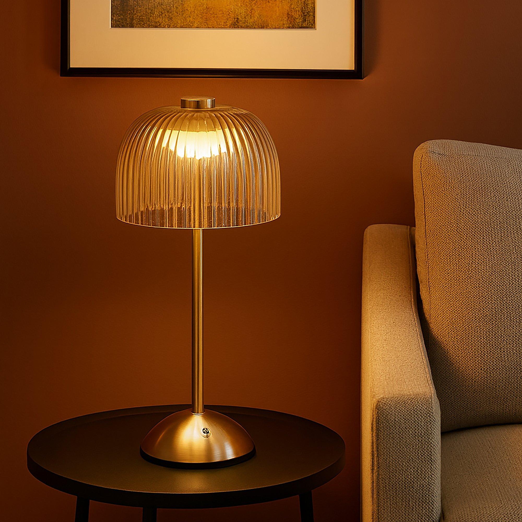 Lighting Collection  Amber Glass Led Rechargable Table Lamp - Gold