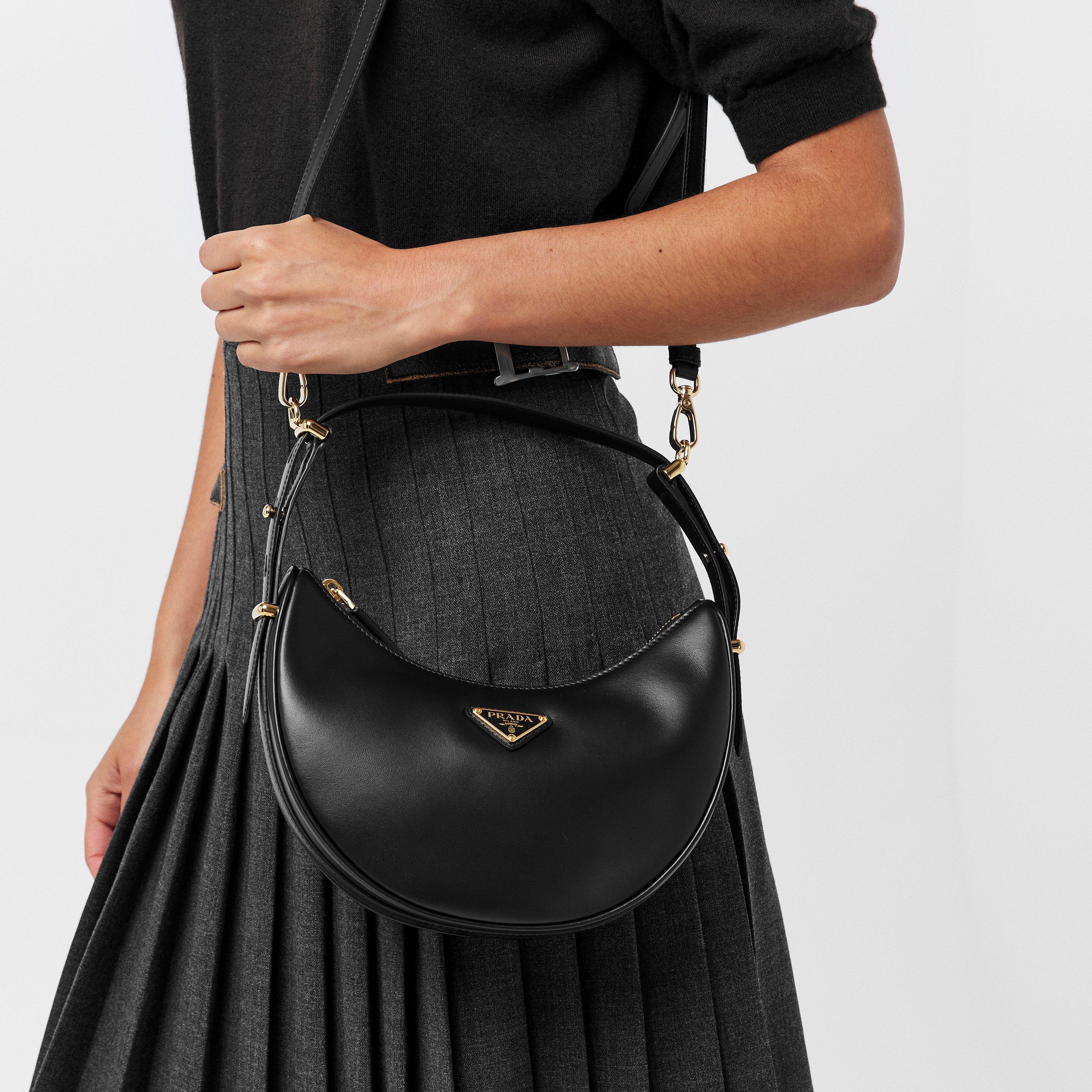 Black - Prada - Arqué Moon Leather Shoulder Bag - 3