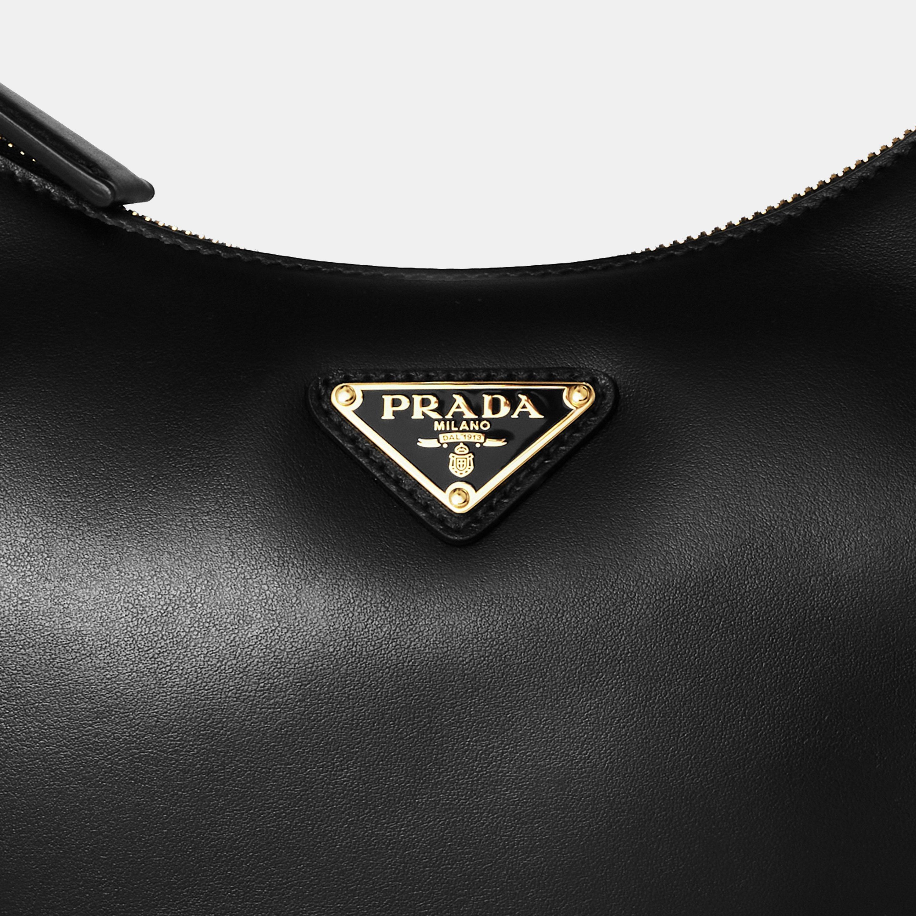 Black - Prada - Arqué Moon Leather Shoulder Bag - 4