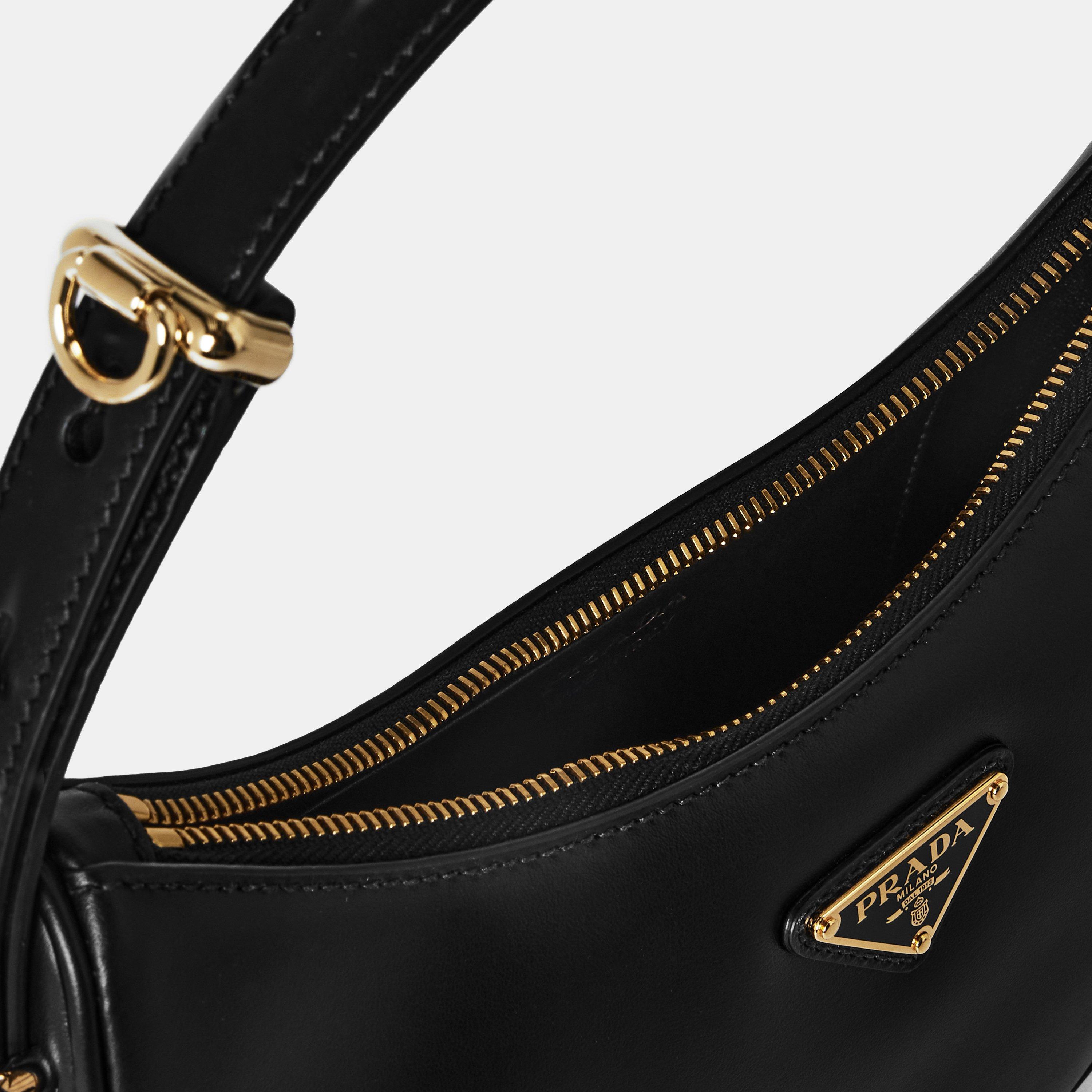 Black - Prada - Arqué Moon Leather Shoulder Bag - 5