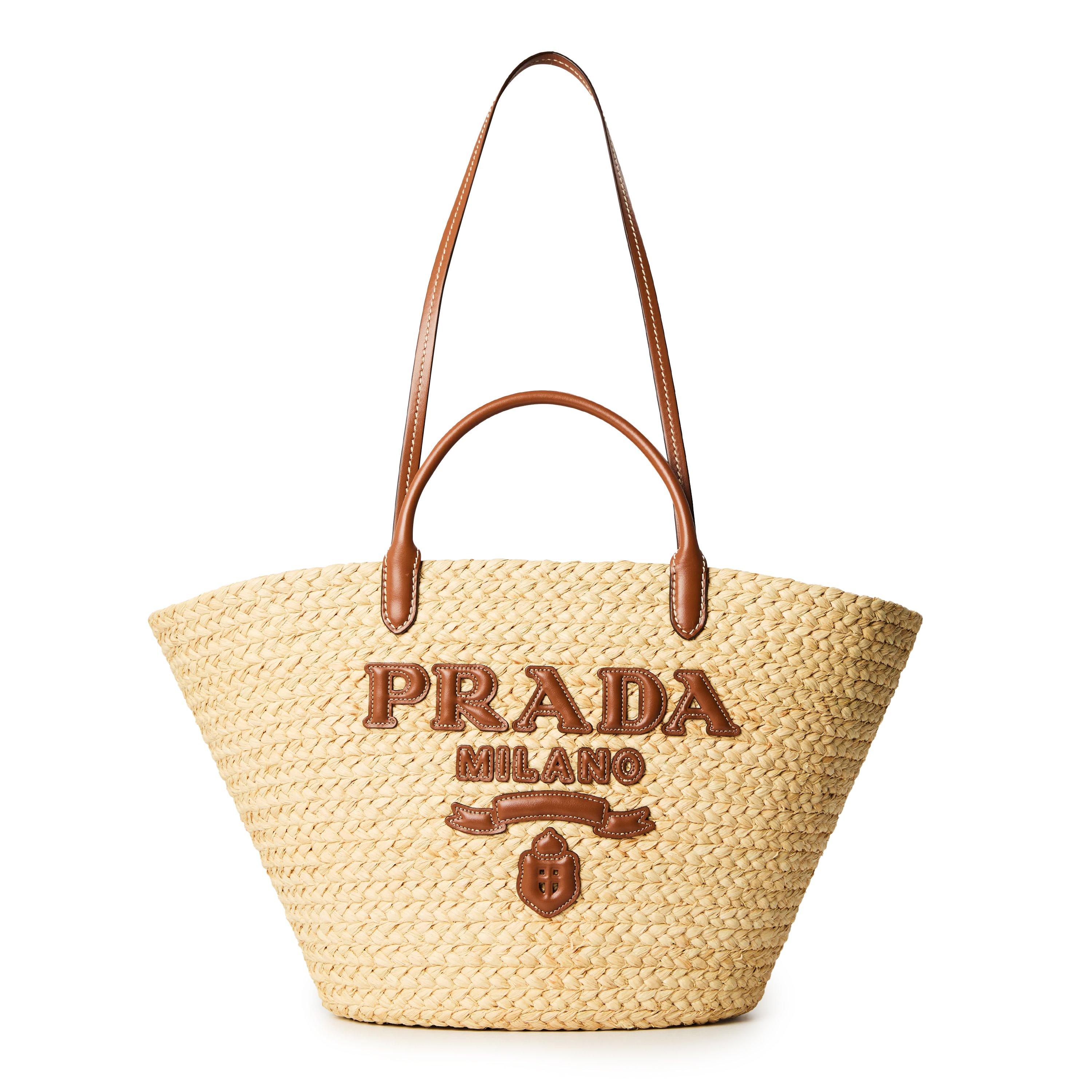 Prada Women'S Raffia Logo Tote Bag