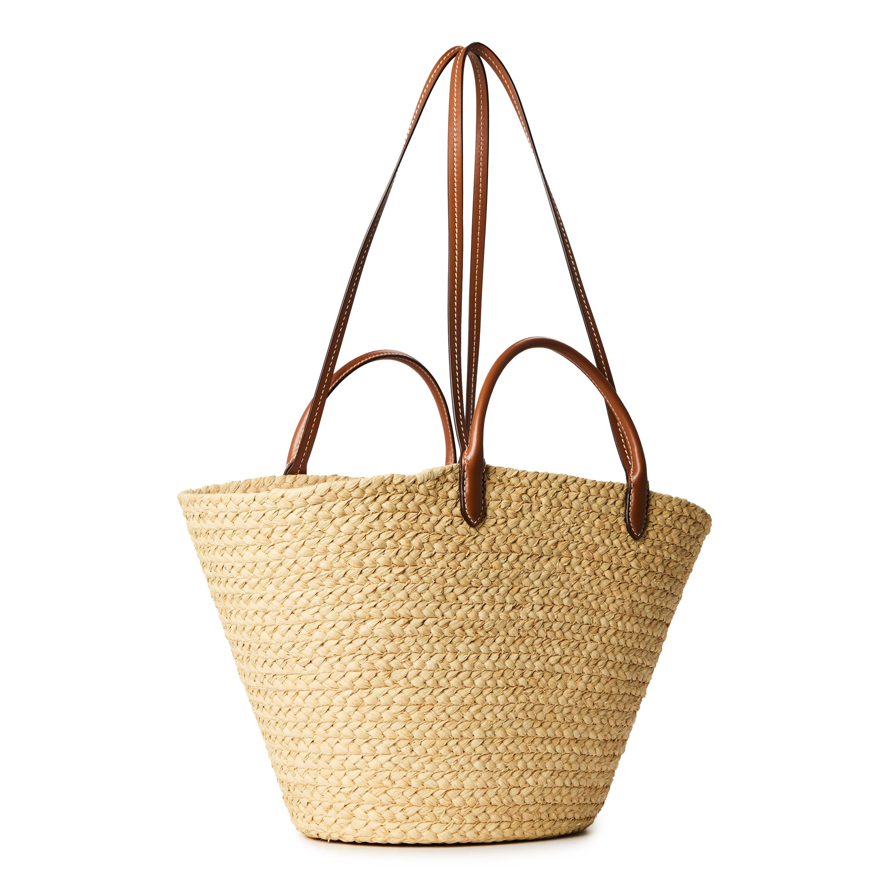 Beige/Cognac - Prada - Women'S Raffia Logo Tote Bag - 2