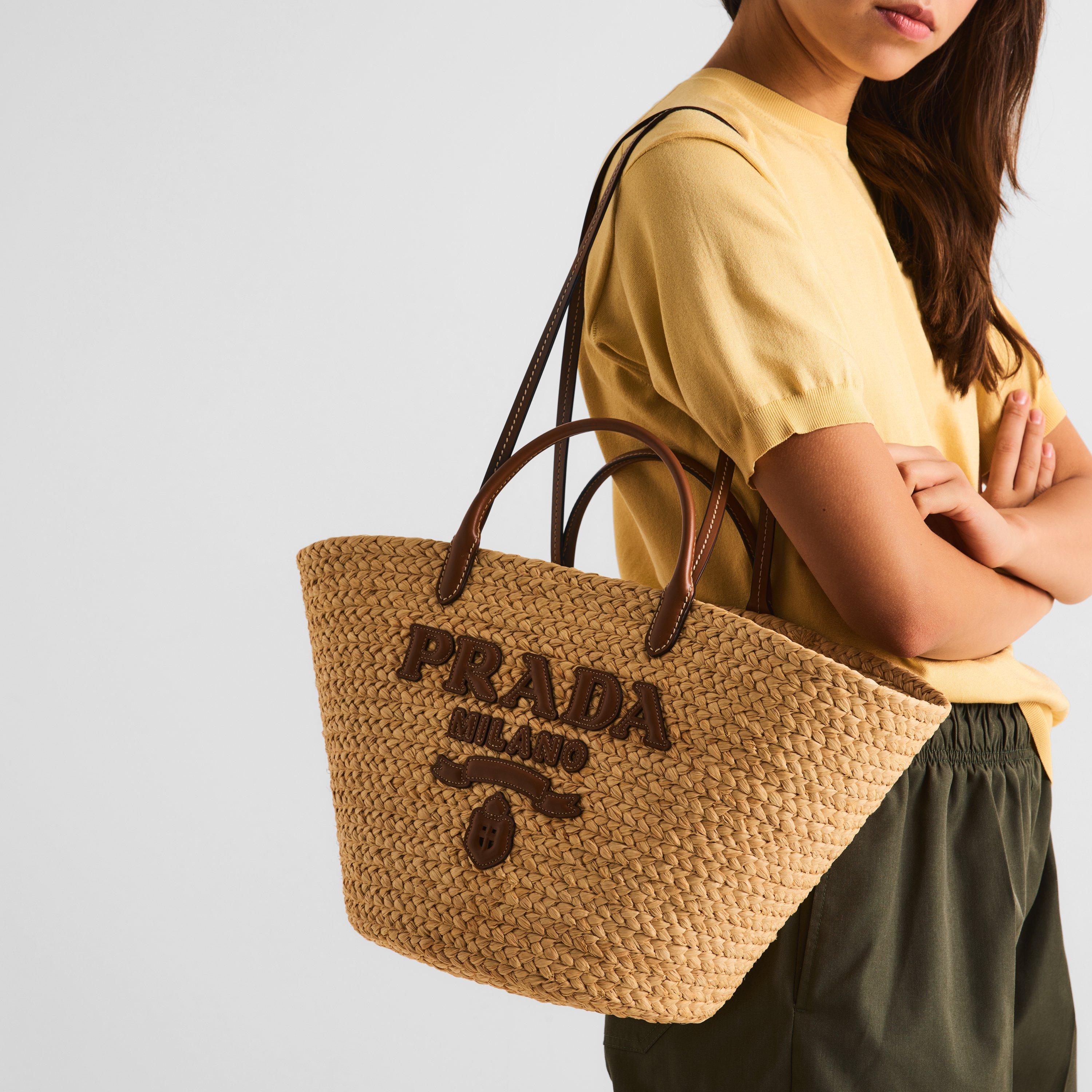 Beige/Cognac - Prada - Women'S Raffia Logo Tote Bag - 3