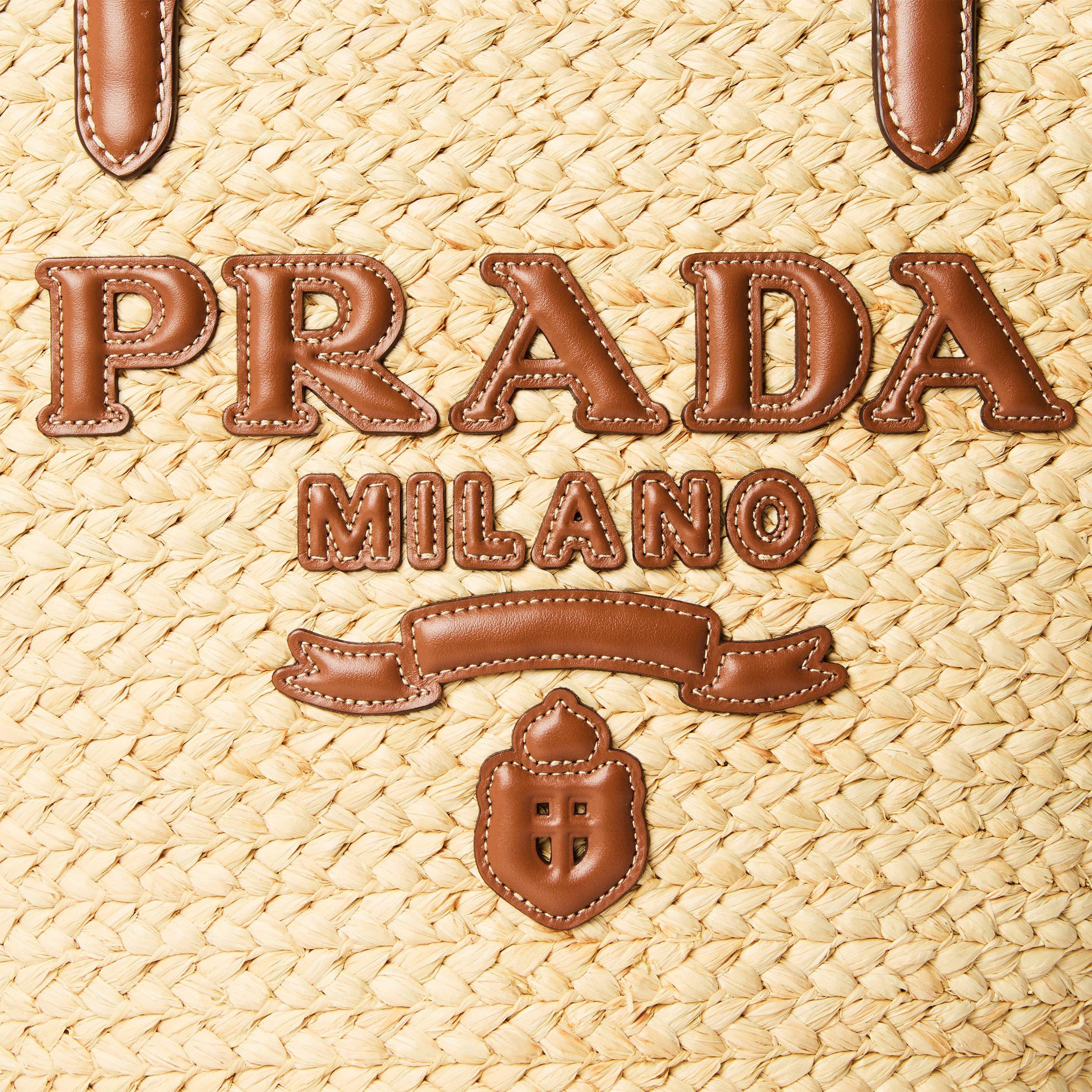Beige/Cognac - Prada - Women'S Raffia Logo Tote Bag - 3