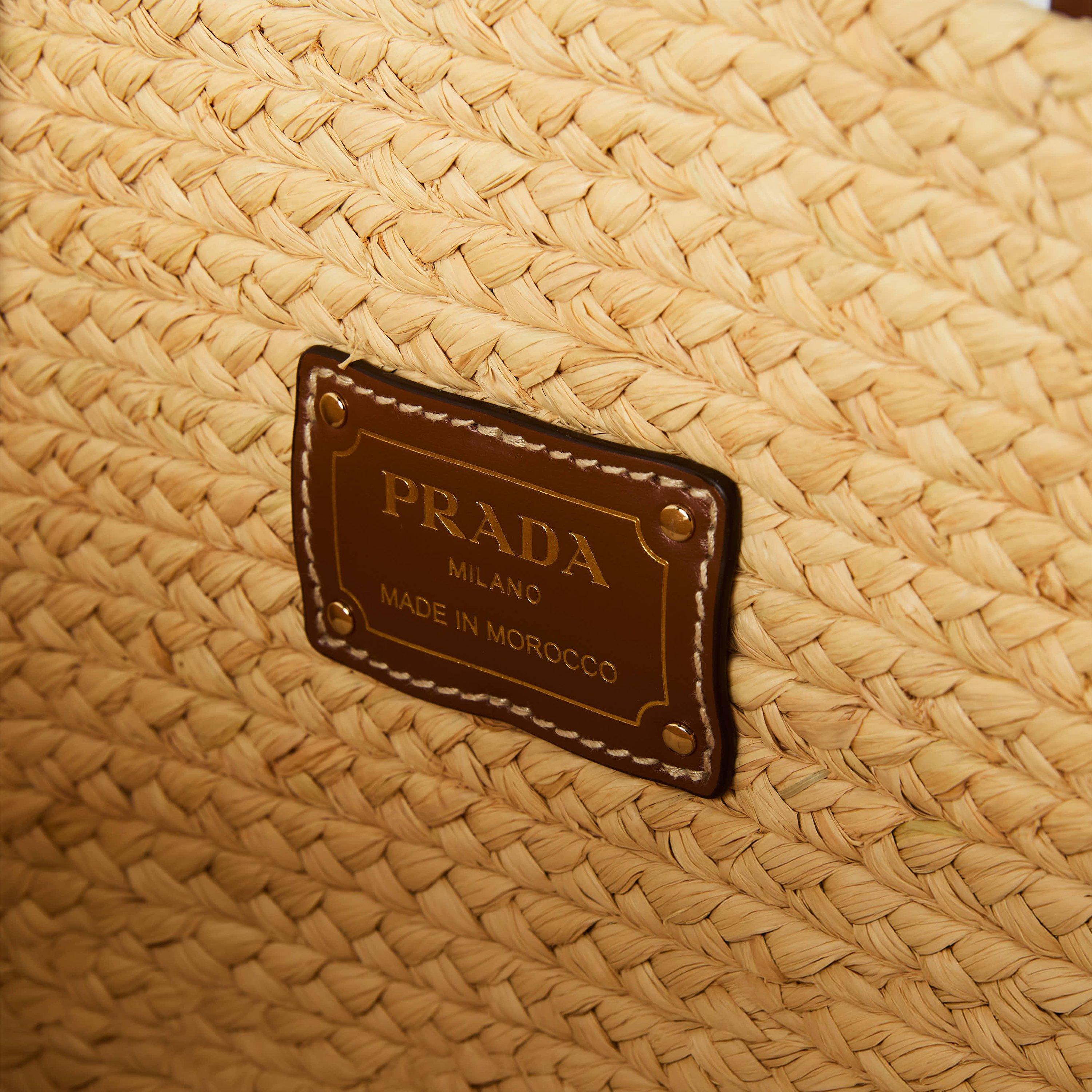 Beige/Cognac - Prada - Women'S Raffia Logo Tote Bag - 4