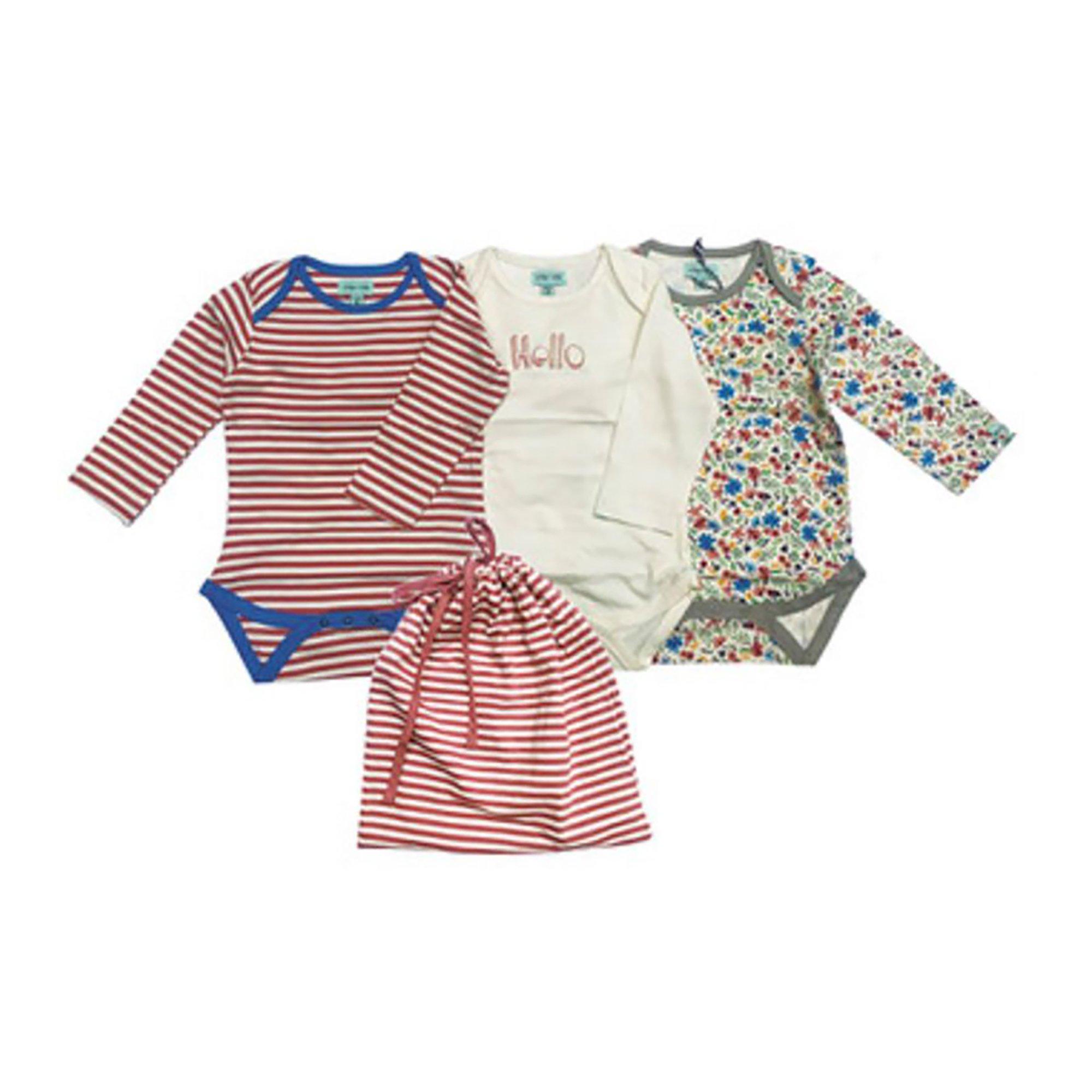Multi - Lilly and Sid - & Sid Multicoloured Ditsy Floral Stripe And Plain Bodysuit - 3 Pack Gift Set
