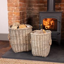 Charles Bentley Snug Set Of Two Fabric Lined Wicker Log Baskets