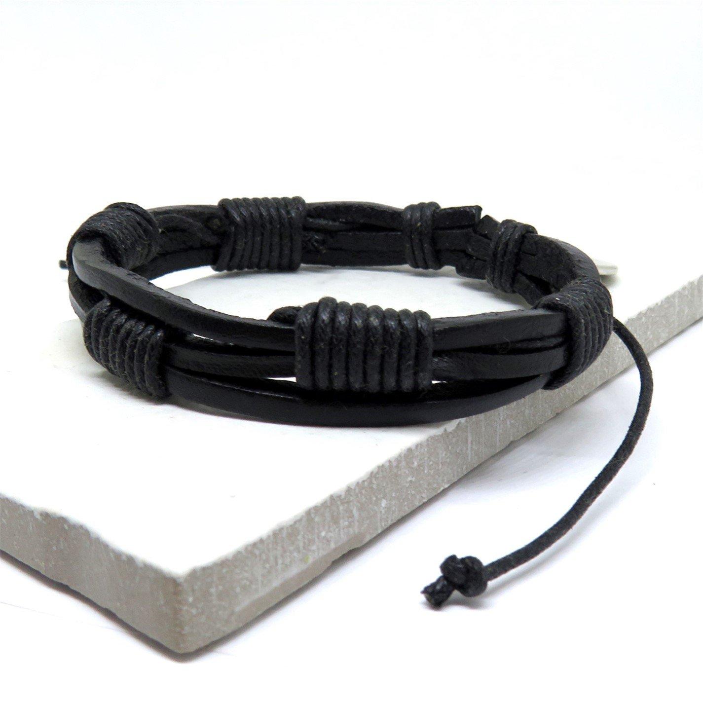 Black - Aye Do Gifts - Mens Black Leather Cord Bracelet - 7361-NP-MLEACDB - 1
