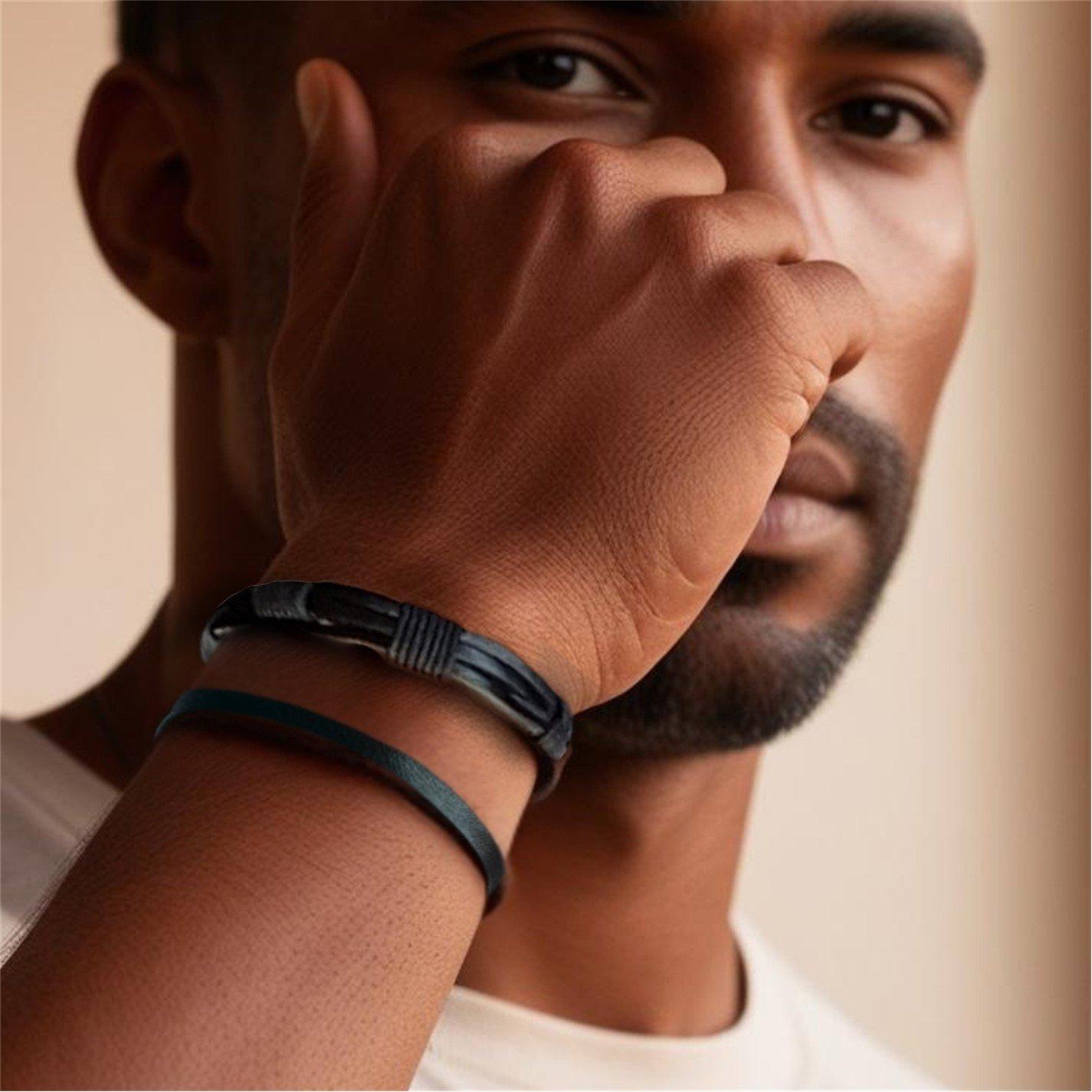 Black - Aye Do Gifts - Mens Black Leather Cord Bracelet - 7361-NP-MLEACDB - 2